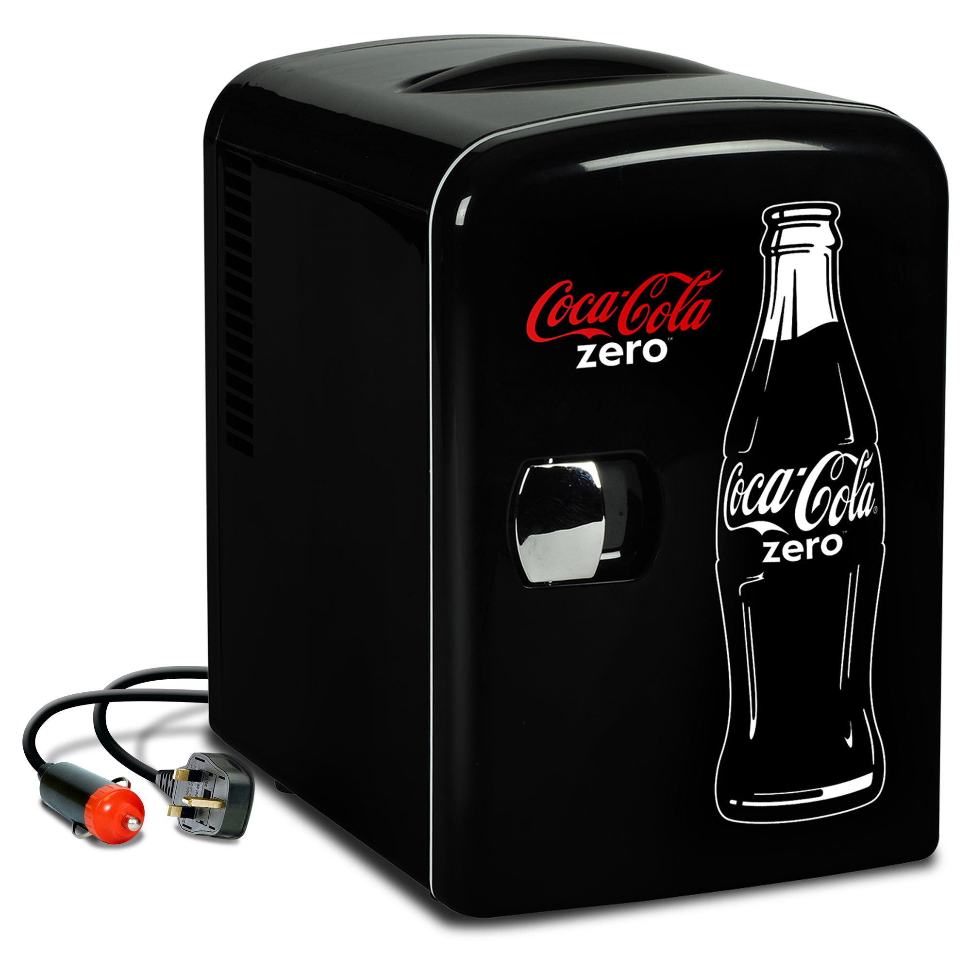 Coca-Cola Coke Zero 4L Cool Box/Warmer w/ 12V DC and 220V AC Cords, 6 Can Portable Mini Fridge, Personal Travel Refrigerator for Snacks Lunch Drinks Cosmetics, Desk Home Office Dorm, Black