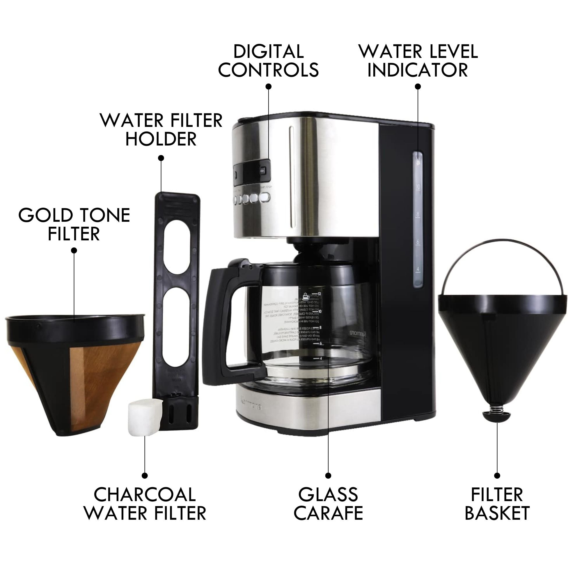 Kenmore Coffee Maker 12-Cup Filter Coffee Machine 1.8L Programmable Timer Drip Coffee Machine Black Kenmore