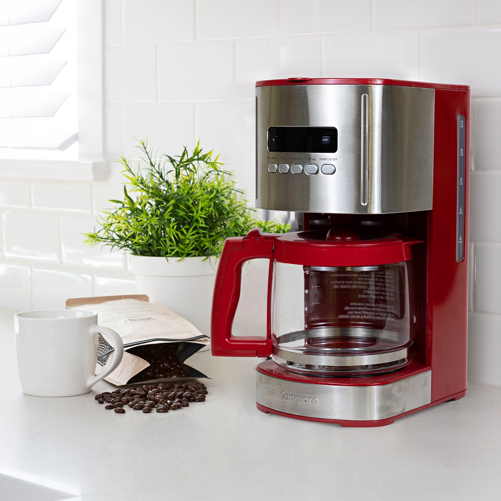 Kenmore 12-Cup Filter Coffee Machine 1.8L Programmable Timer Drip Coffee Maker Red Kenmore
