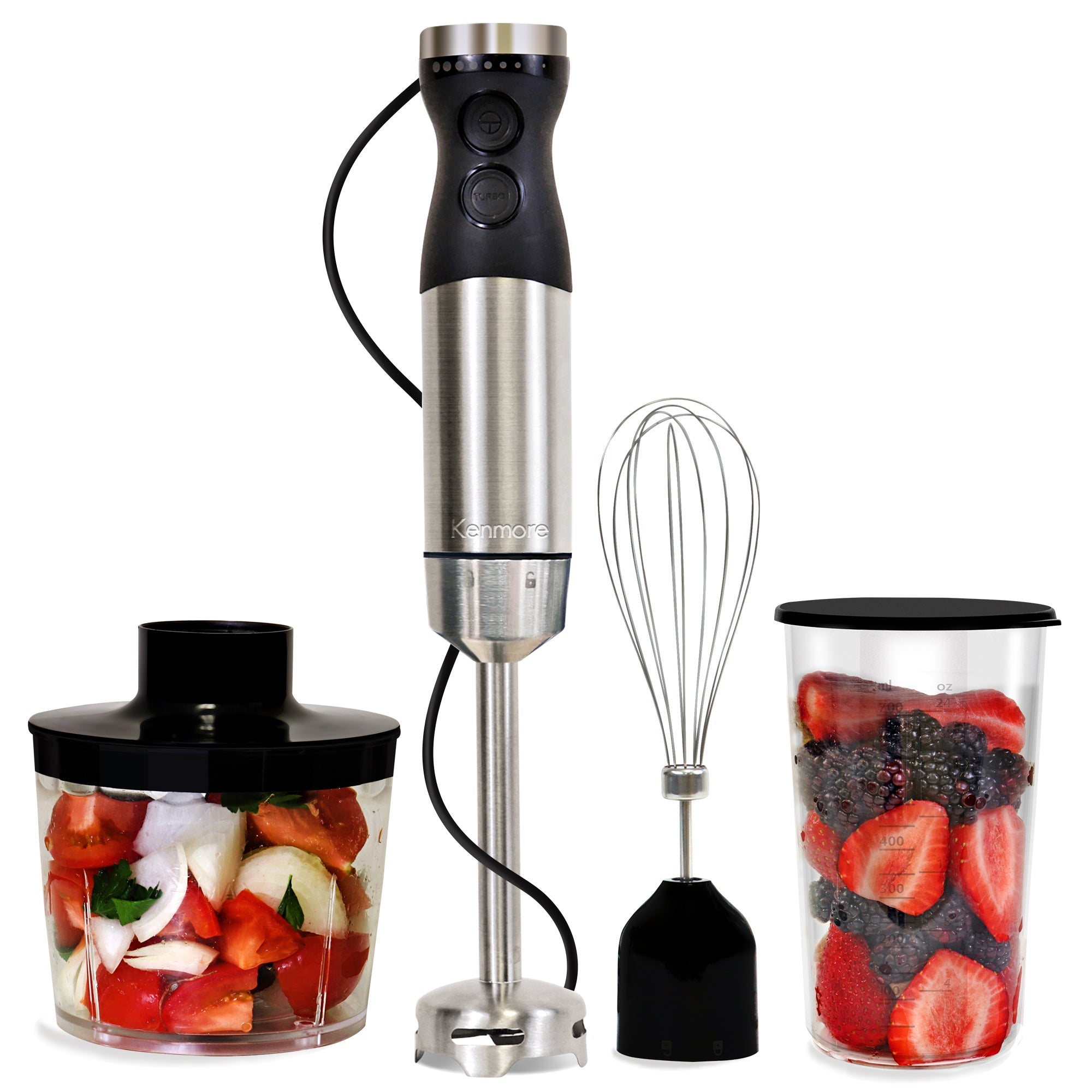 Kenmore 4-in-1 Hand Blender with Chopper Whisk Variable Speed Immersion Blender Kenmore