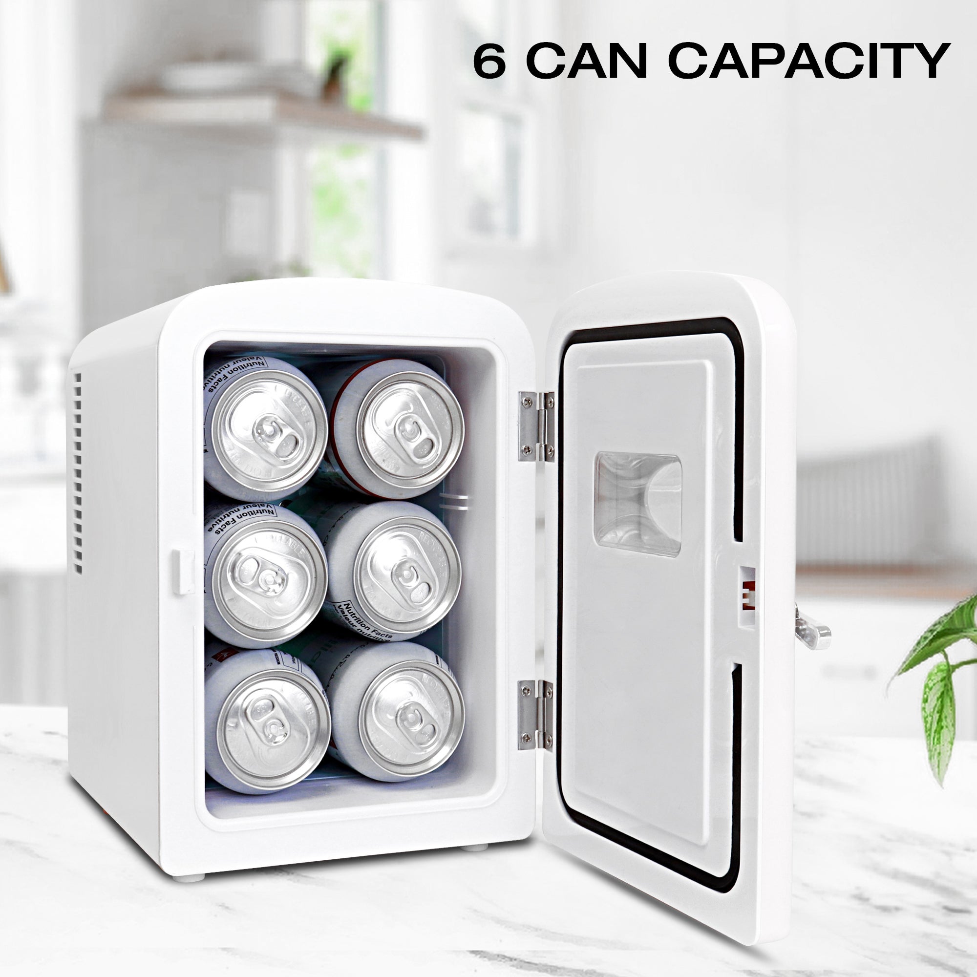 Koolatron Retro Mini Portable Fridge, 4L Compact Refrigerator for Skincare, Beauty Serum, Face Mask, Personal Cooler, Includes 12V and AC Cords, Desktop Accessory for Home Office Dorm Travel, White
