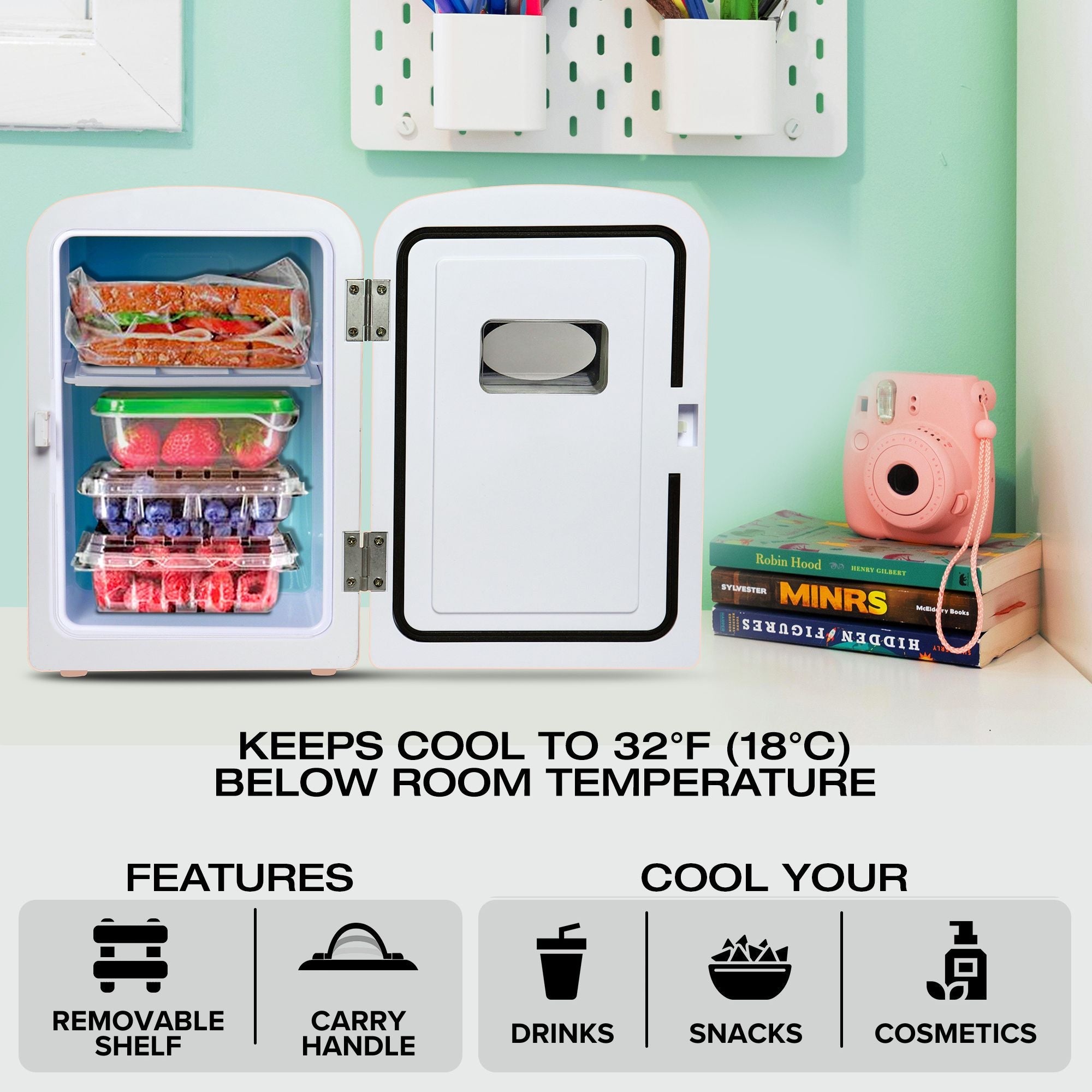 Koolatron 4L Mini Fridge For Bedrooms 6 Can Table Top 12V Portable Cooler Skincare White Koolatron UK