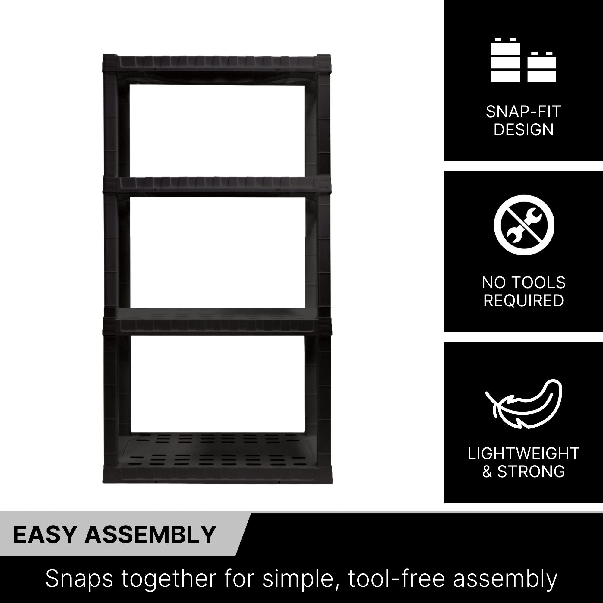 Oskar 4-Tier Storage Shelf, Holds 180 kg, H 145 X W 76 X D 36 CM, Multipurpose Organizer for Cellar, Basement, Utility Shed, Workshop, Tool-Free Assembly, Made With Recycled Materials, Black Oskar