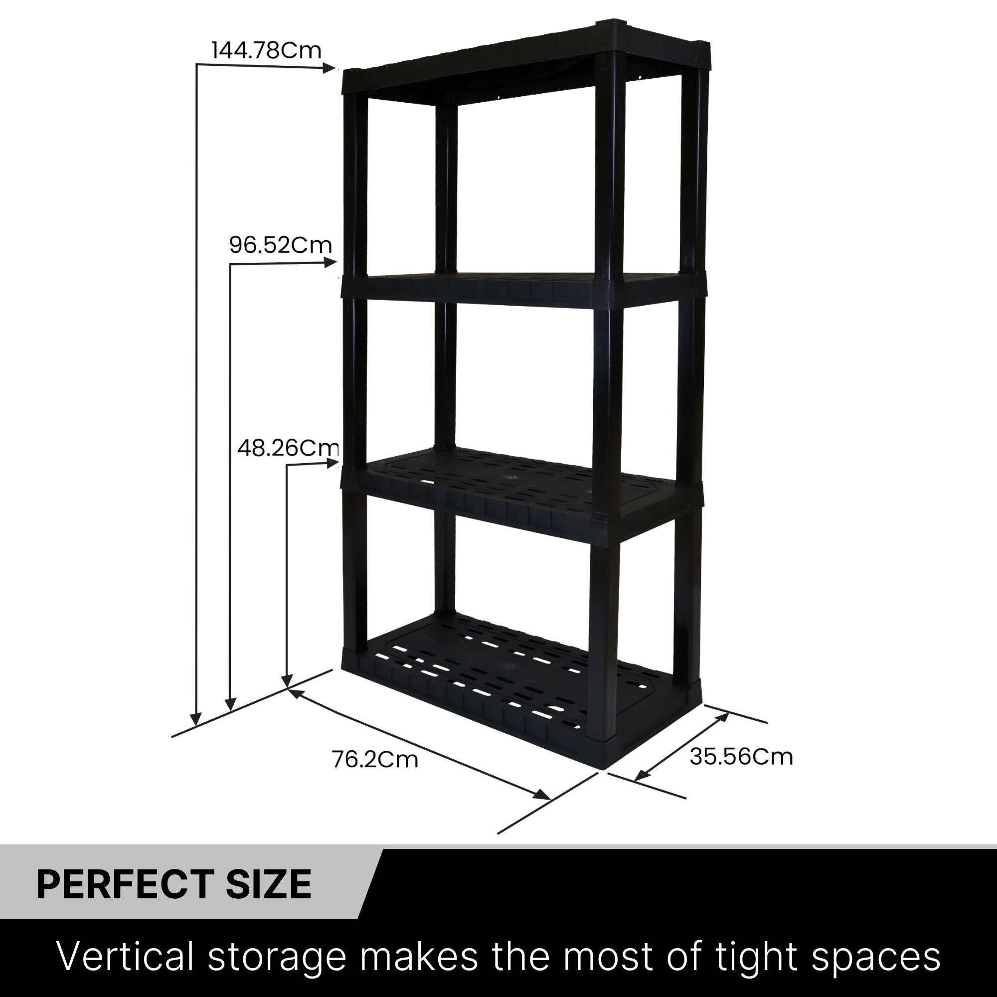 Oskar 4-Tier Storage Shelf, Holds 180 kg, H 145 X W 76 X D 36 CM, Multipurpose Organizer for Cellar, Basement, Utility Shed, Workshop, Tool-Free Assembly, Made With Recycled Materials, Black Oskar