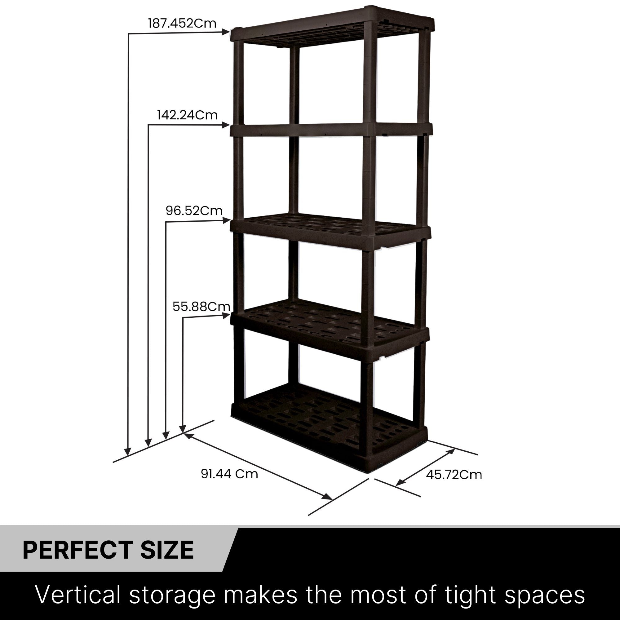 Oskar Garage Shelving Units Large Interlocking Shelving Unit, 5-Tier, Tool-Free Assembly, Heavy Duty Storage Shelf D46 X W92 X H188 CM Multipurpose Home Organization System For Garage, Cellar, Workshop, Utility Shed, Black Oskar