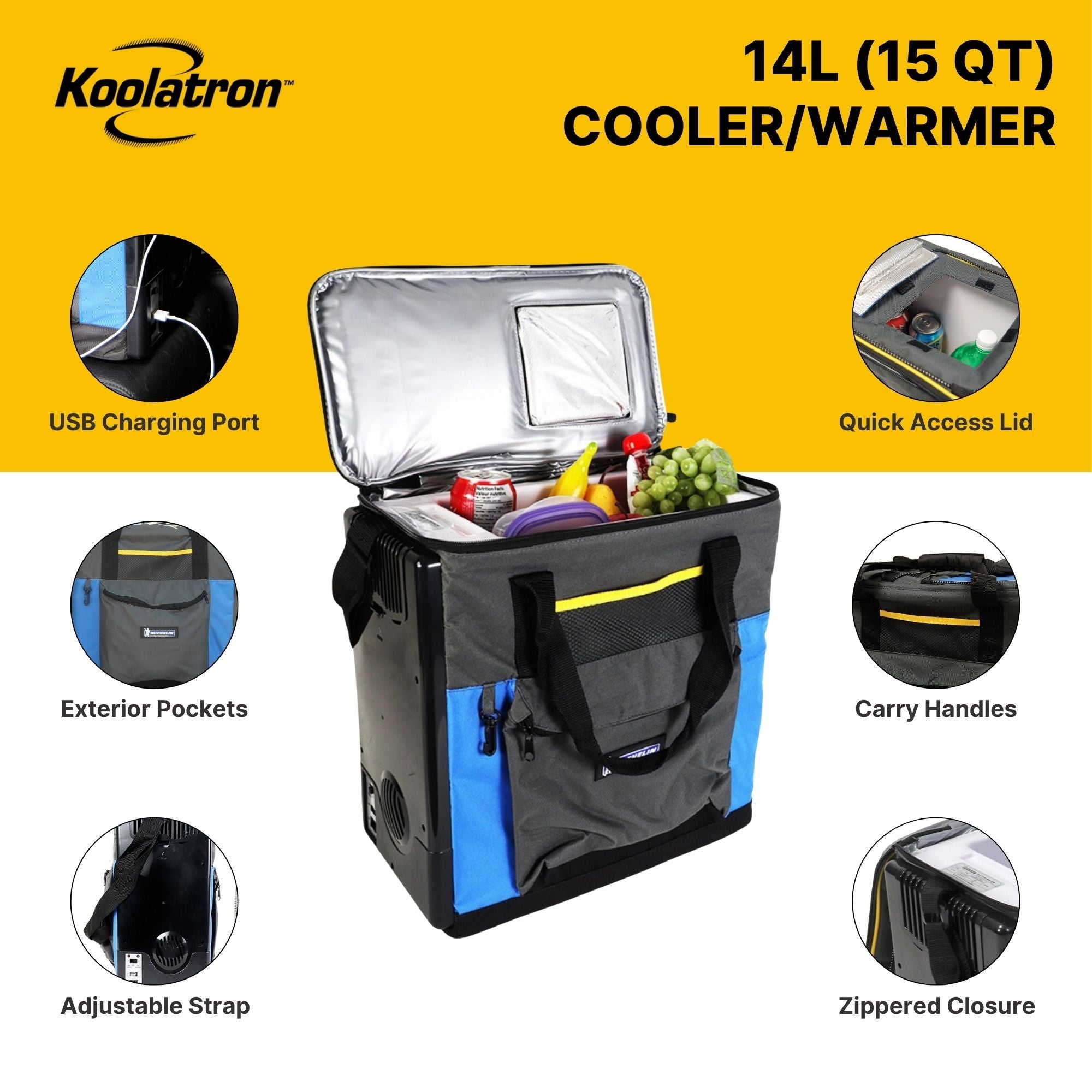 Electric Cool Box 14L Cooler Box Portable Cool Bag Cooler Bag 12v Camping Car Fridge for Lunch Drinks Road Trips Picnics Hard Sided Cooler Warmer Koolatron UK