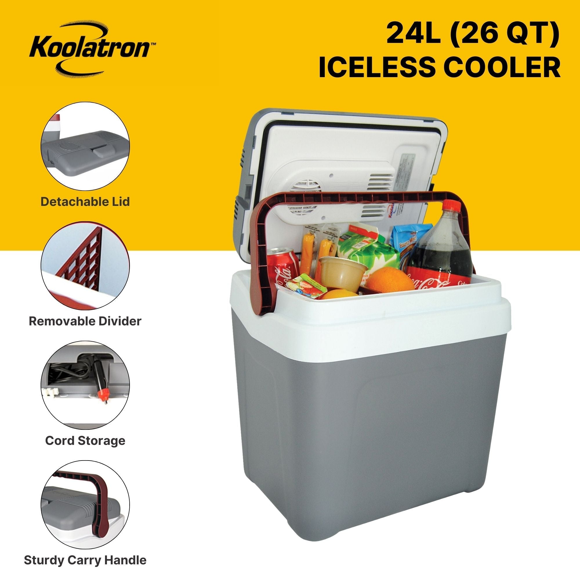 Electric Cool Box 24L Cooler Box 31 Can Portable 12v Camping Car Fridge Refrigerator For Campervan Perfect for Road Trips Picnics Cooler Cool Bag Koolatron UK