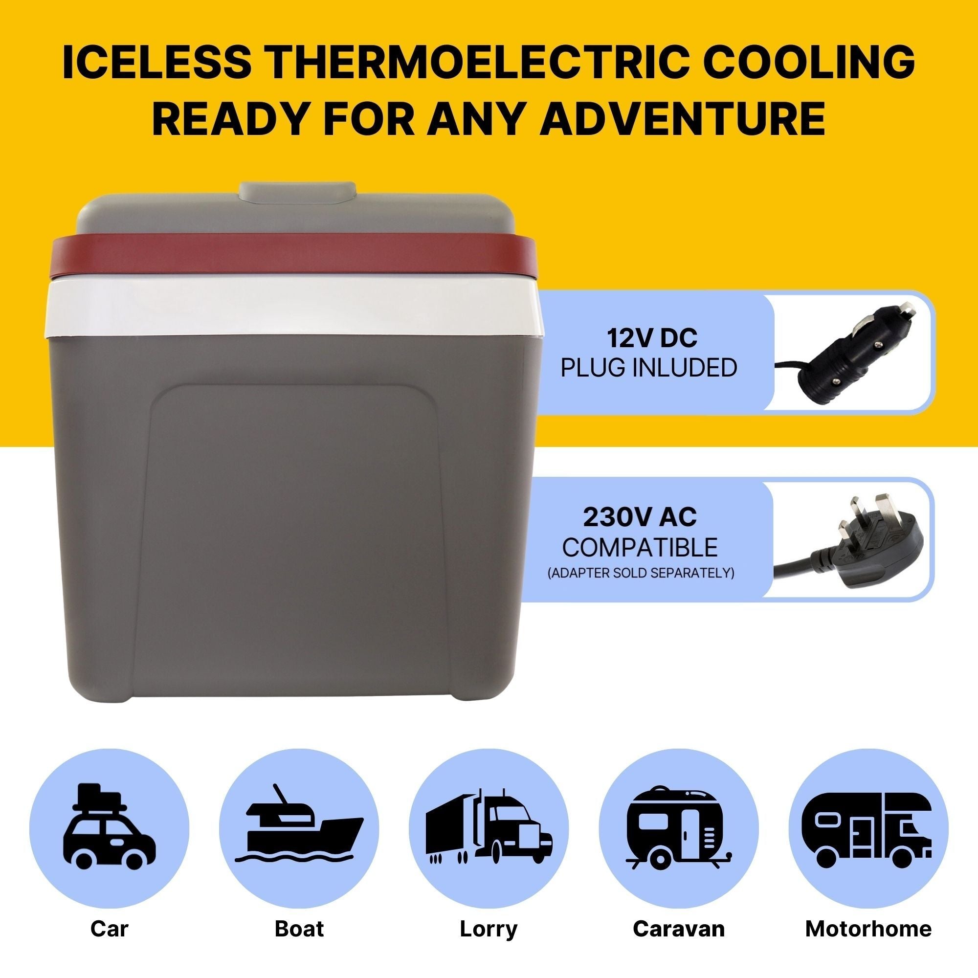 Electric Cool Box 24L Cooler Box 31 Can Portable 12v Camping Car Fridge Refrigerator For Campervan Perfect for Road Trips Picnics Cooler Cool Bag Koolatron UK