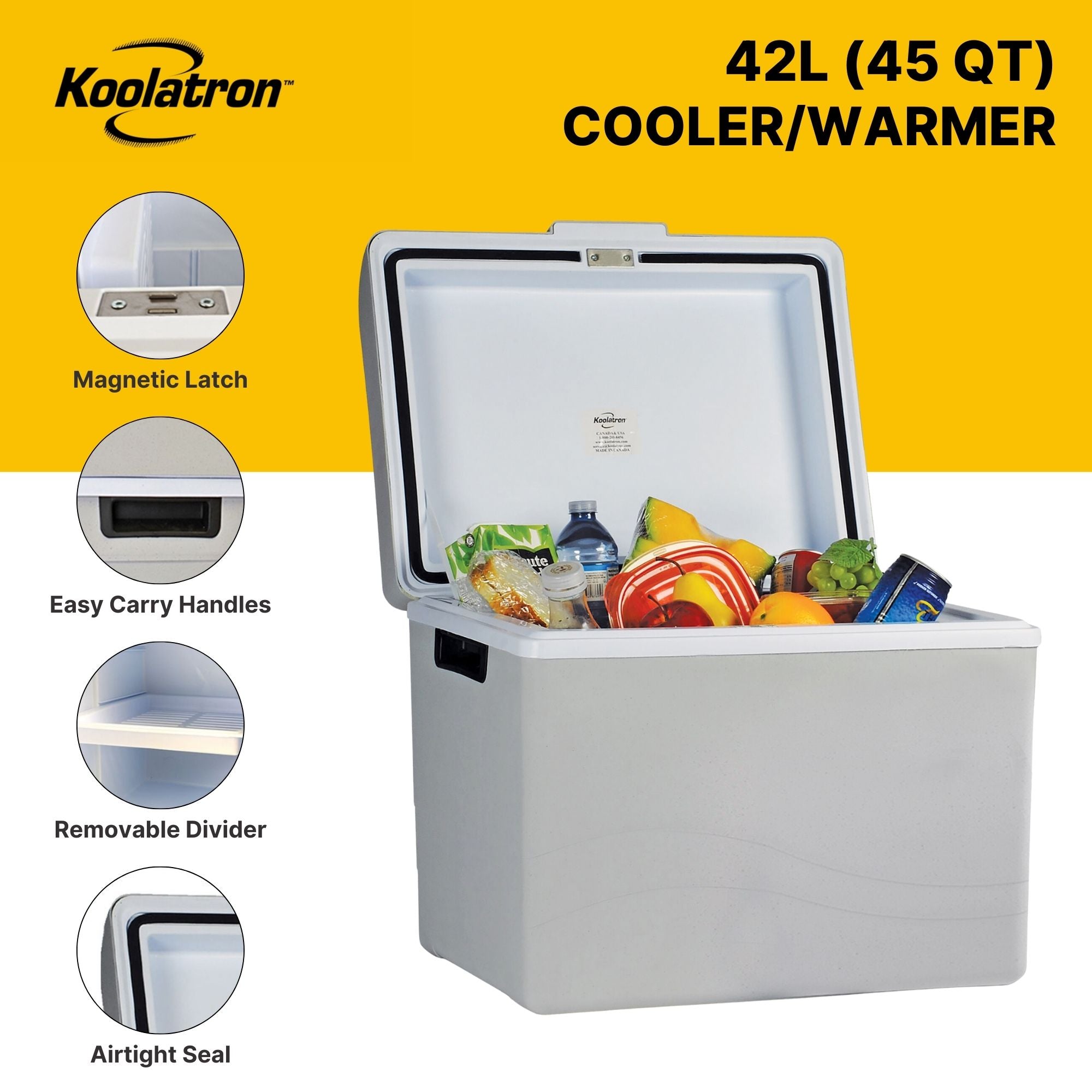 Electric Cool Box 42L Cooler Box 72 Can Portable 12v Camping Car Fridge Refrigerator For Campervan Perfect for Road Trips Two-Way Design Cooler/Warmer Koolatron UK