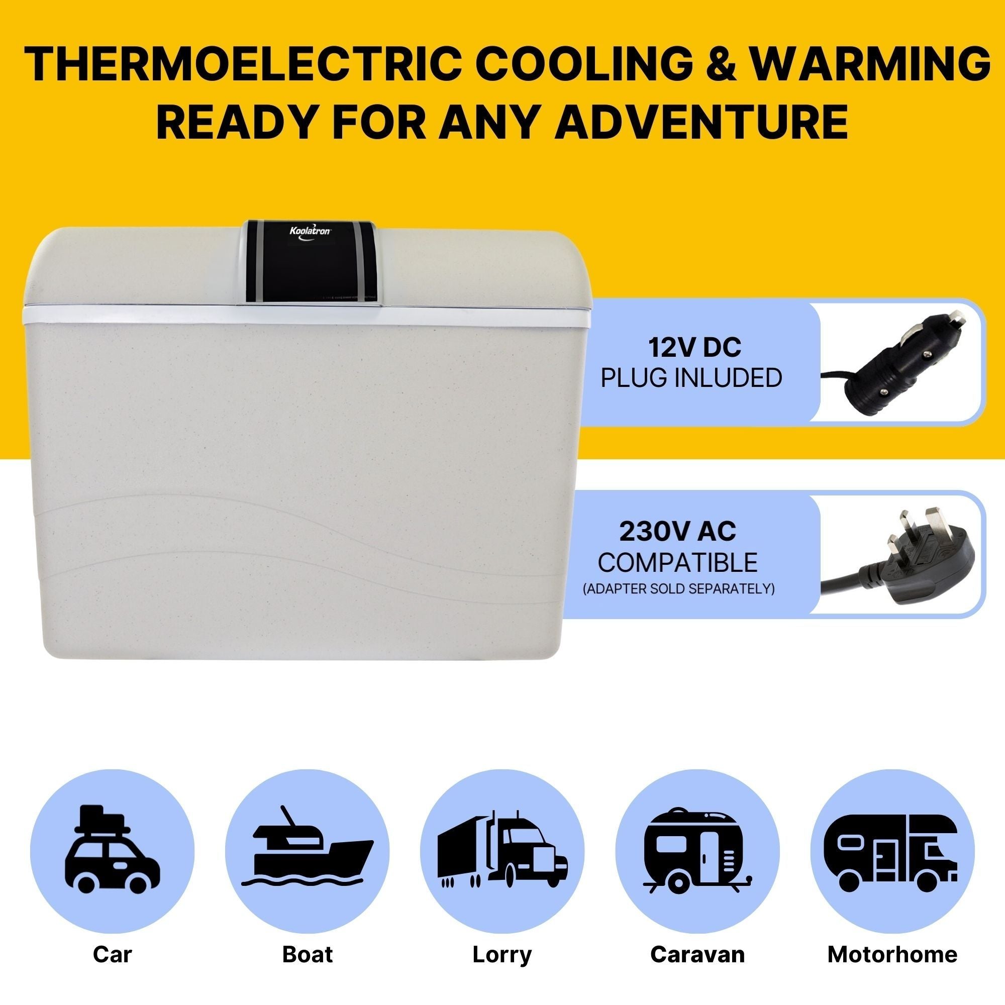 Electric Cool Box 42L Cooler Box 72 Can Portable 12v Camping Car Fridge Refrigerator For Campervan Perfect for Road Trips Two-Way Design Cooler/Warmer Koolatron UK