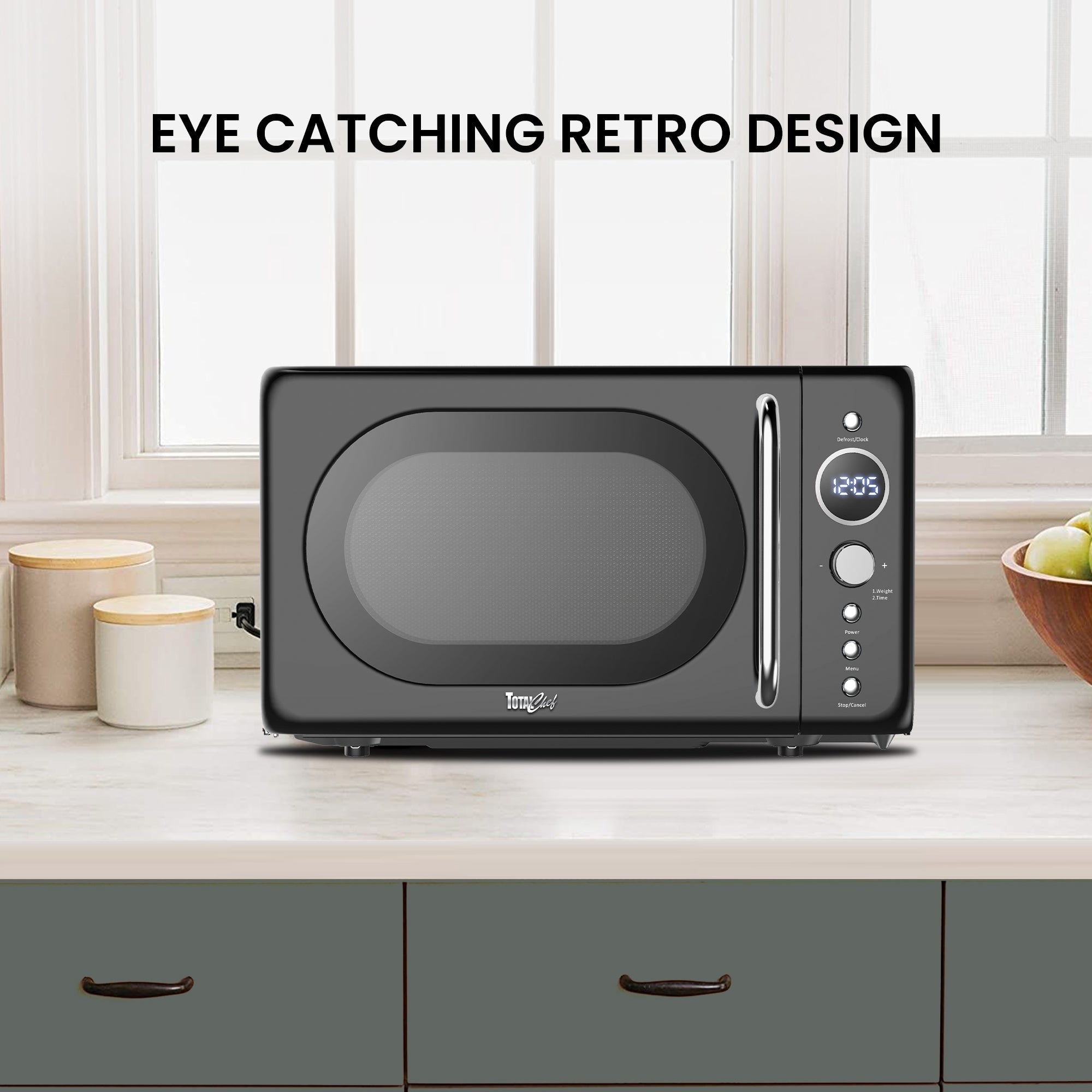 Retro Microwave Oven, 20L/0.7 Cu Ft 700W with 8 Pre-set Modes and More Total Chef