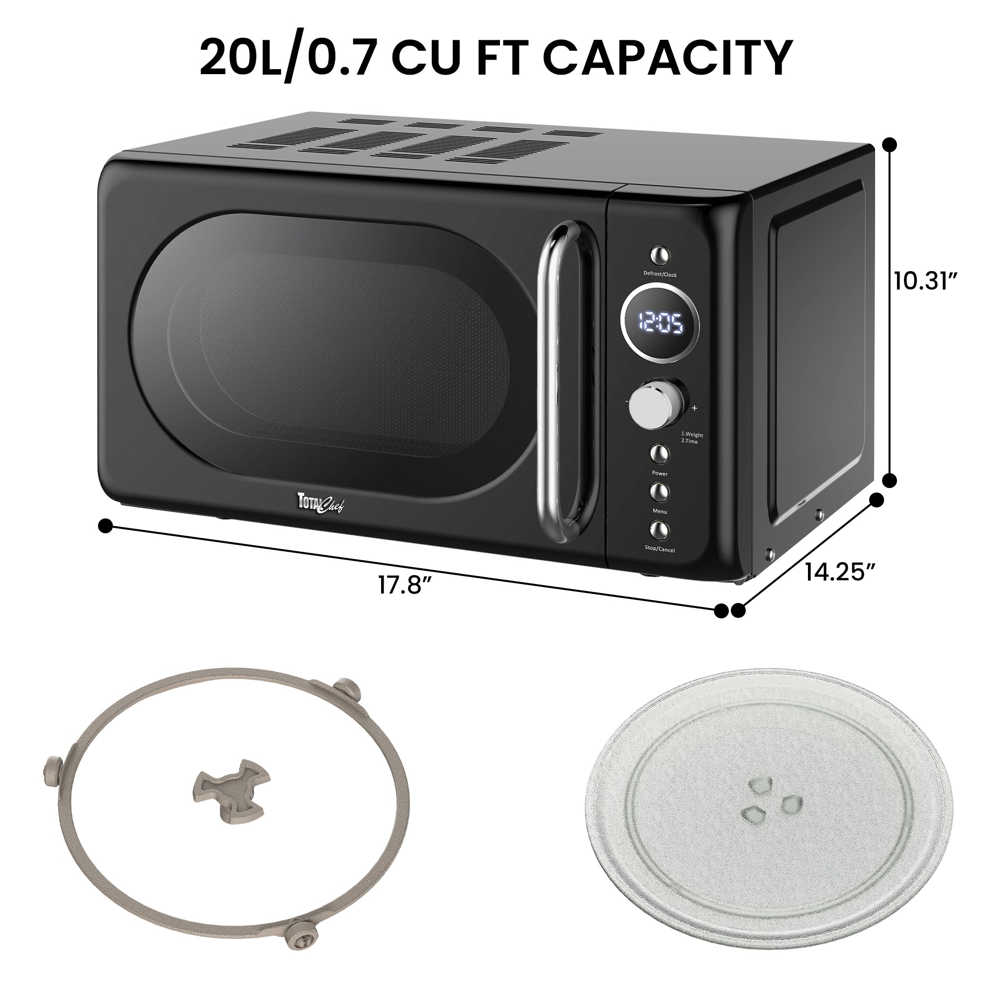 Retro Microwave Oven, 20L/0.7 Cu Ft 700W with 8 Pre-set Modes and More Total Chef