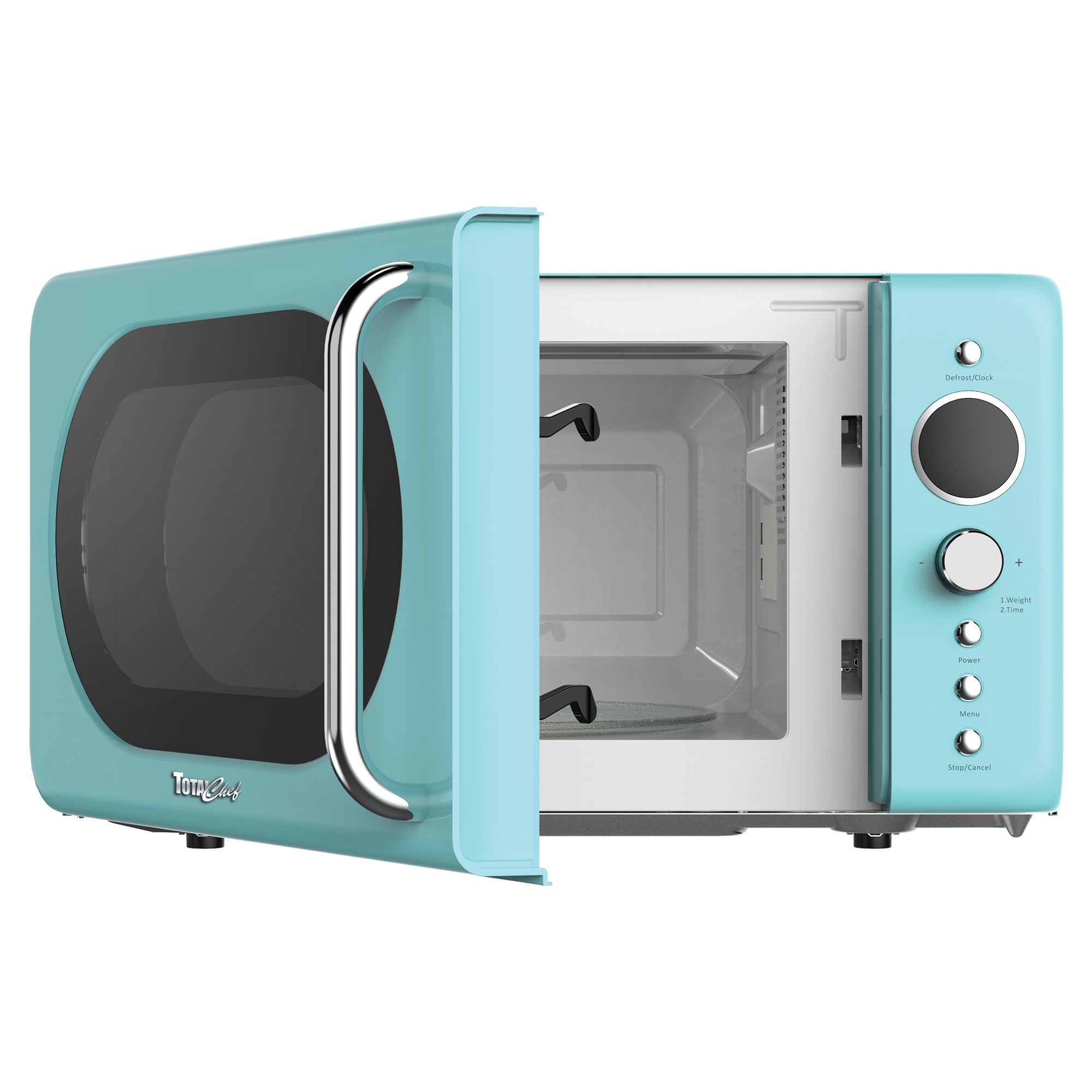Retro Microwave Oven, 20L/0.7 Cu Ft 700W, 8 Pre-set Modes, Quick Start & Defrost By Wgt/Time, 5 Cooking Power Levels, Digital LED Display, Compact Countertop Black Microwave Ovens, Blue Total Chef