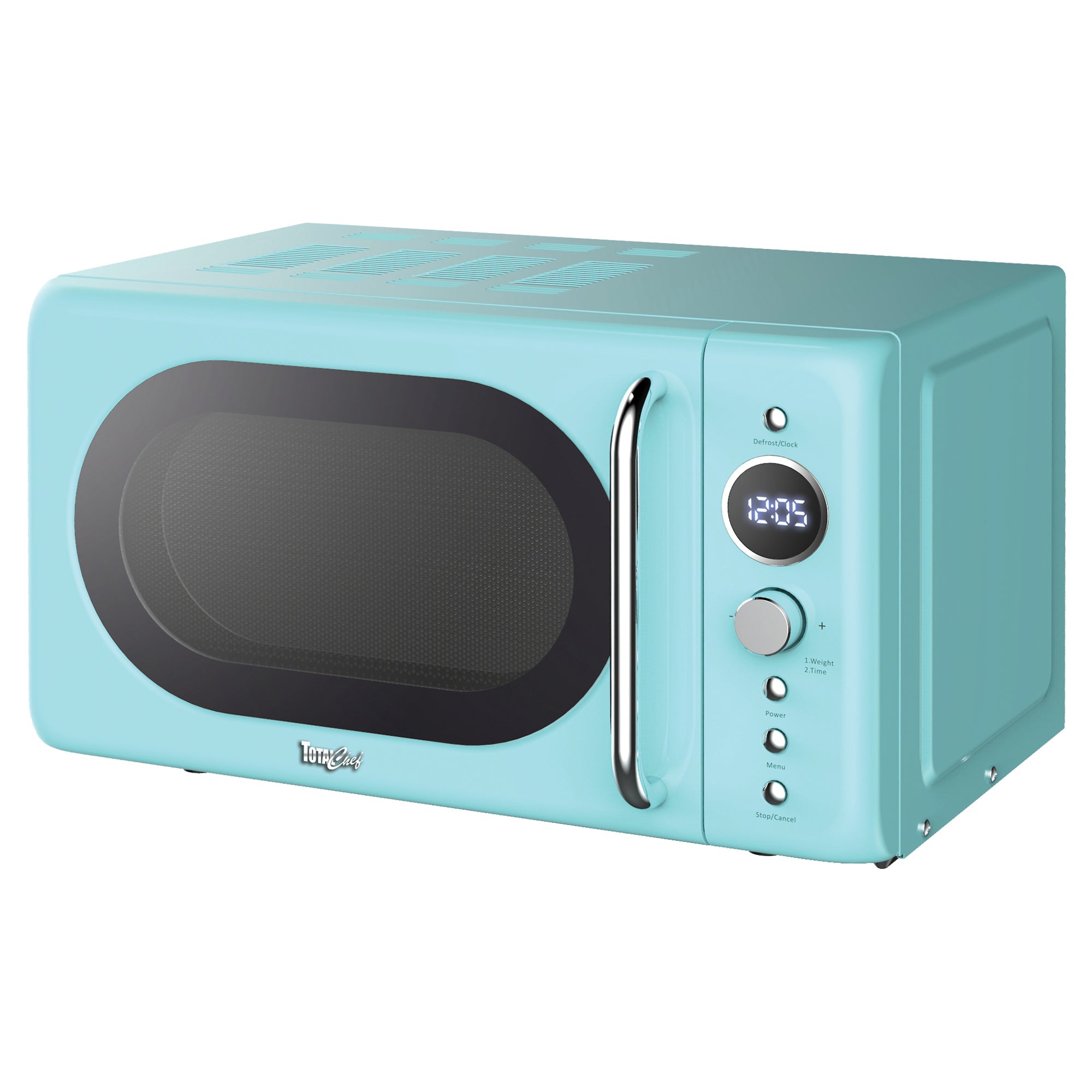 Retro Microwave Oven, 20L/0.7 Cu Ft 700W, 8 Pre-set Modes, Quick Start & Defrost By Wgt/Time, 5 Cooking Power Levels, Digital LED Display, Compact Countertop Black Microwave Ovens, Blue Total Chef