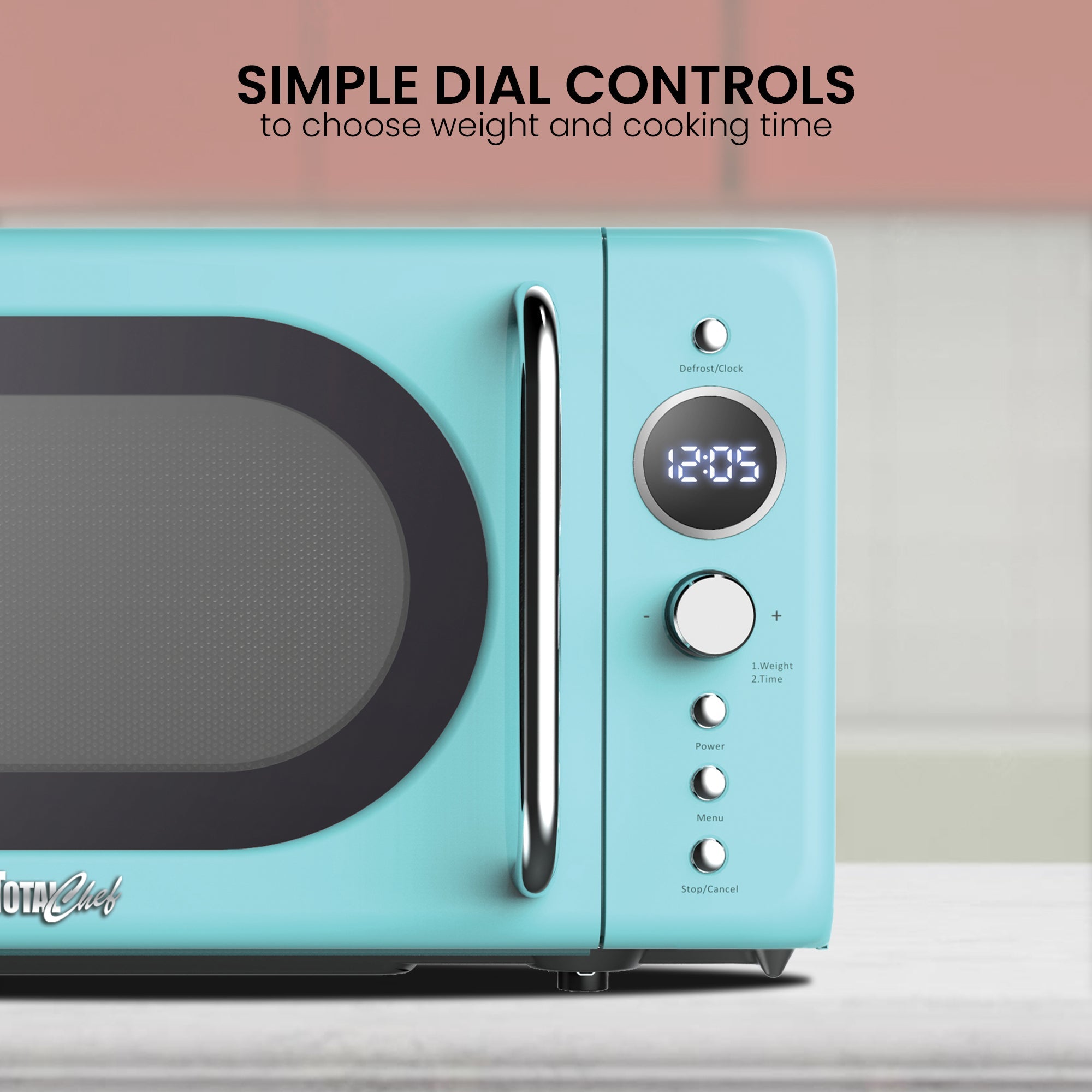 Retro Microwave Oven, 20L/0.7 Cu Ft 700W, 8 Pre-set Modes, Quick Start & Defrost By Wgt/Time, 5 Cooking Power Levels, Digital LED Display, Compact Countertop Black Microwave Ovens, Blue Total Chef