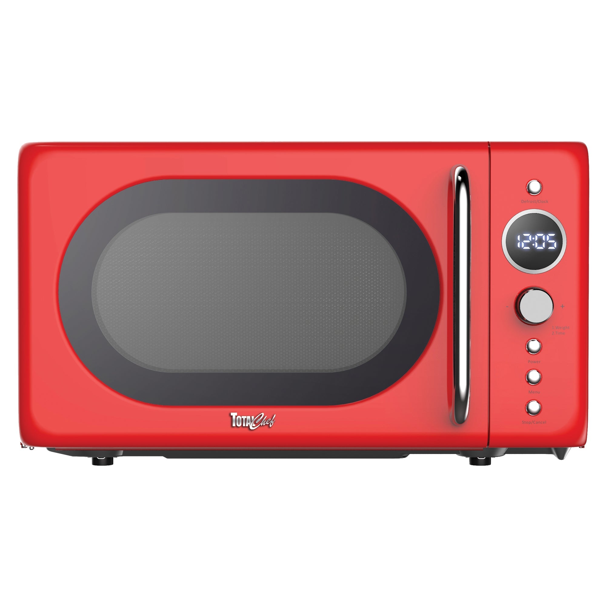 Retro Microwave Oven, 20L/0.7 Cu Ft 700W, 8 Pre-set Modes, Quick Start & Defrost By Wgt/Time, 5 Cooking Power Levels, Digital LED Display, Compact Countertop Black Microwave Ovens, Red Total Chef