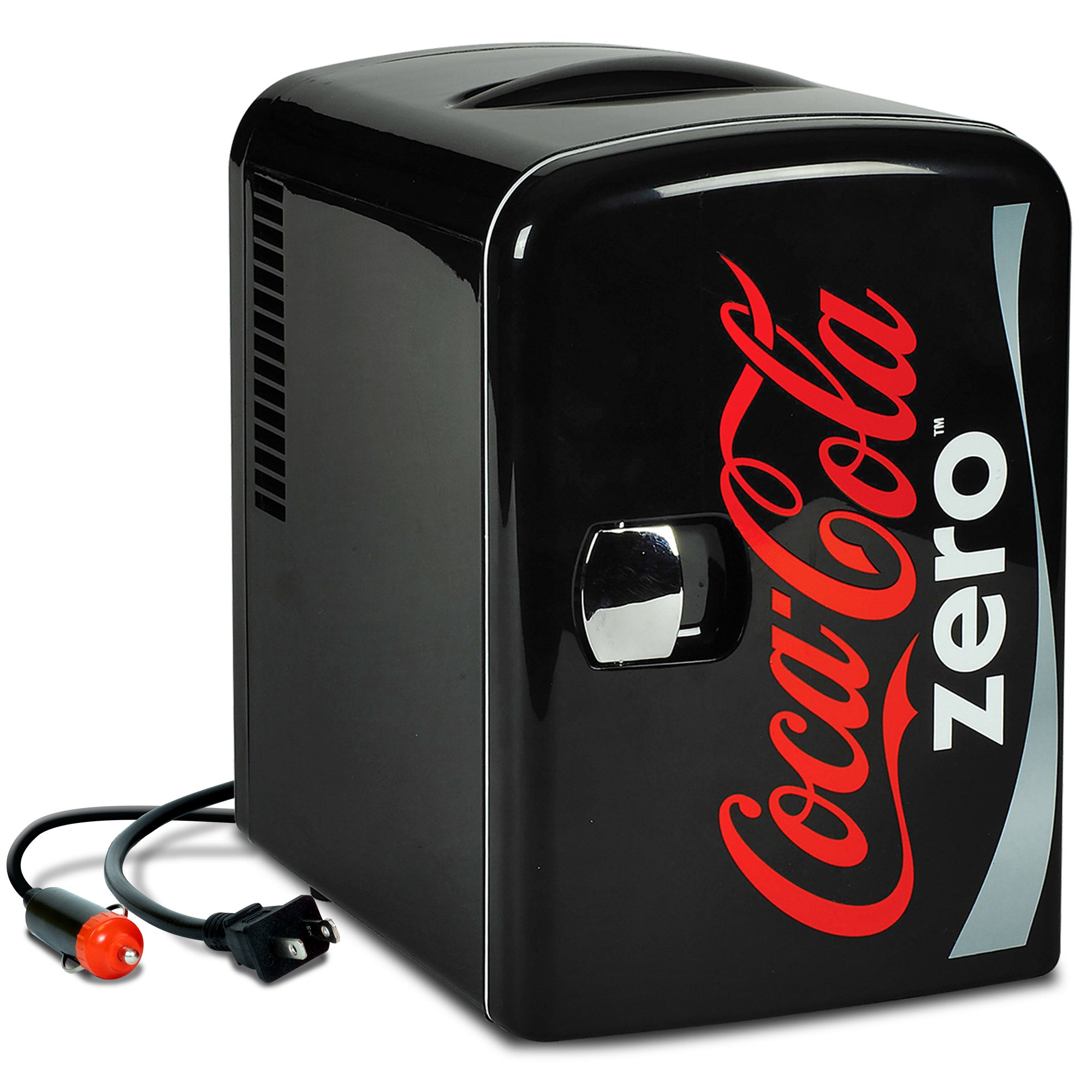 Coke Zero 4L Mini Fridge 6 Can Black Cooler & Warmer for Bedroom, Gaming Room or Office (12V)