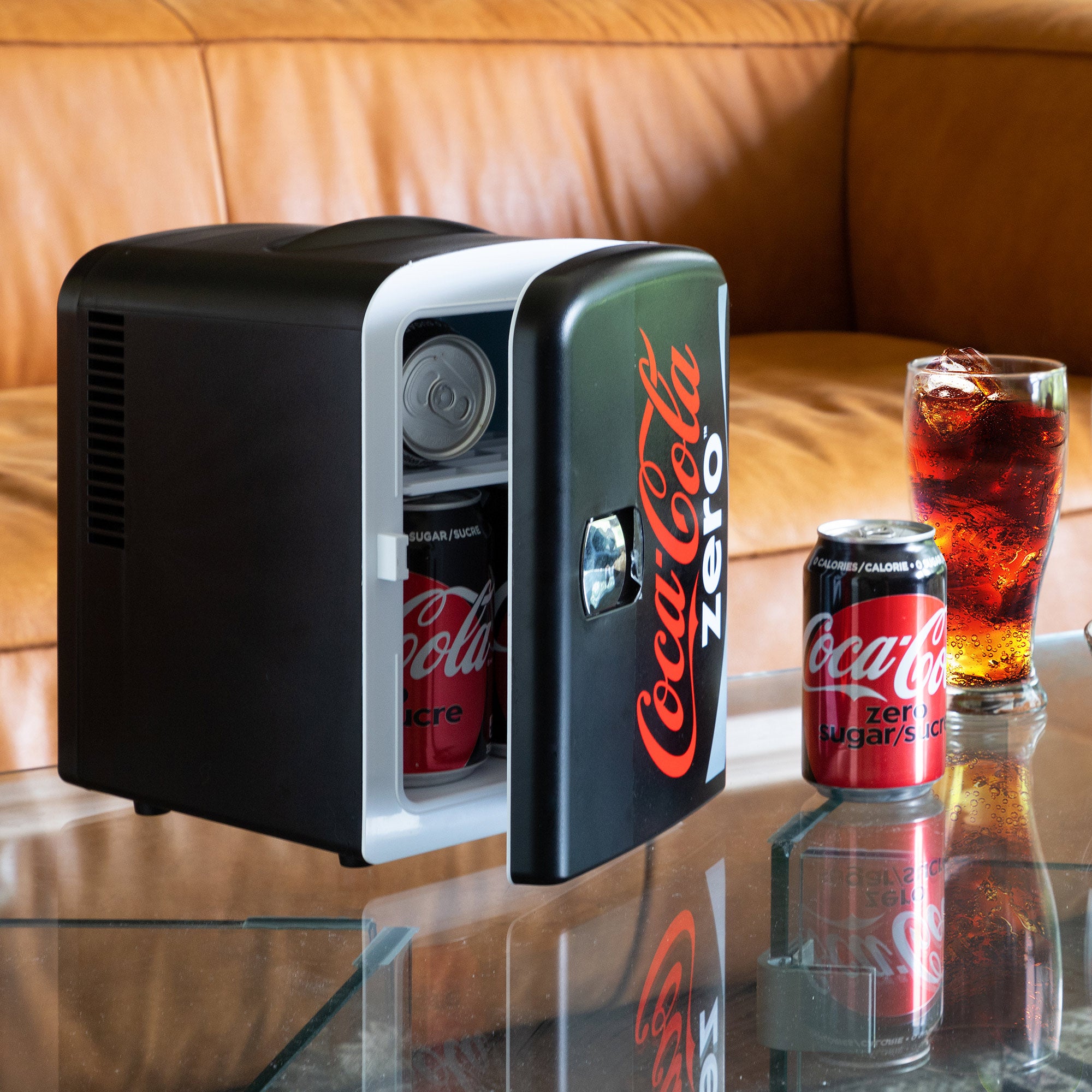 Coke Zero 4L Mini Fridge 6 Can Black Cooler & Warmer for Bedroom, Gaming Room or Office (12V)