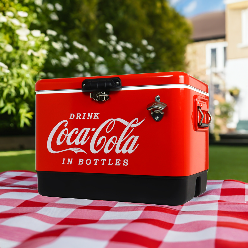 Ice Chest Portable Ice Box, Ice Chest Cooler with Bottle Vintage Style Ice Bucket for Camping, Beach, Picnic, RV, BBQs, Tailgating, Fishing Coca-Cola