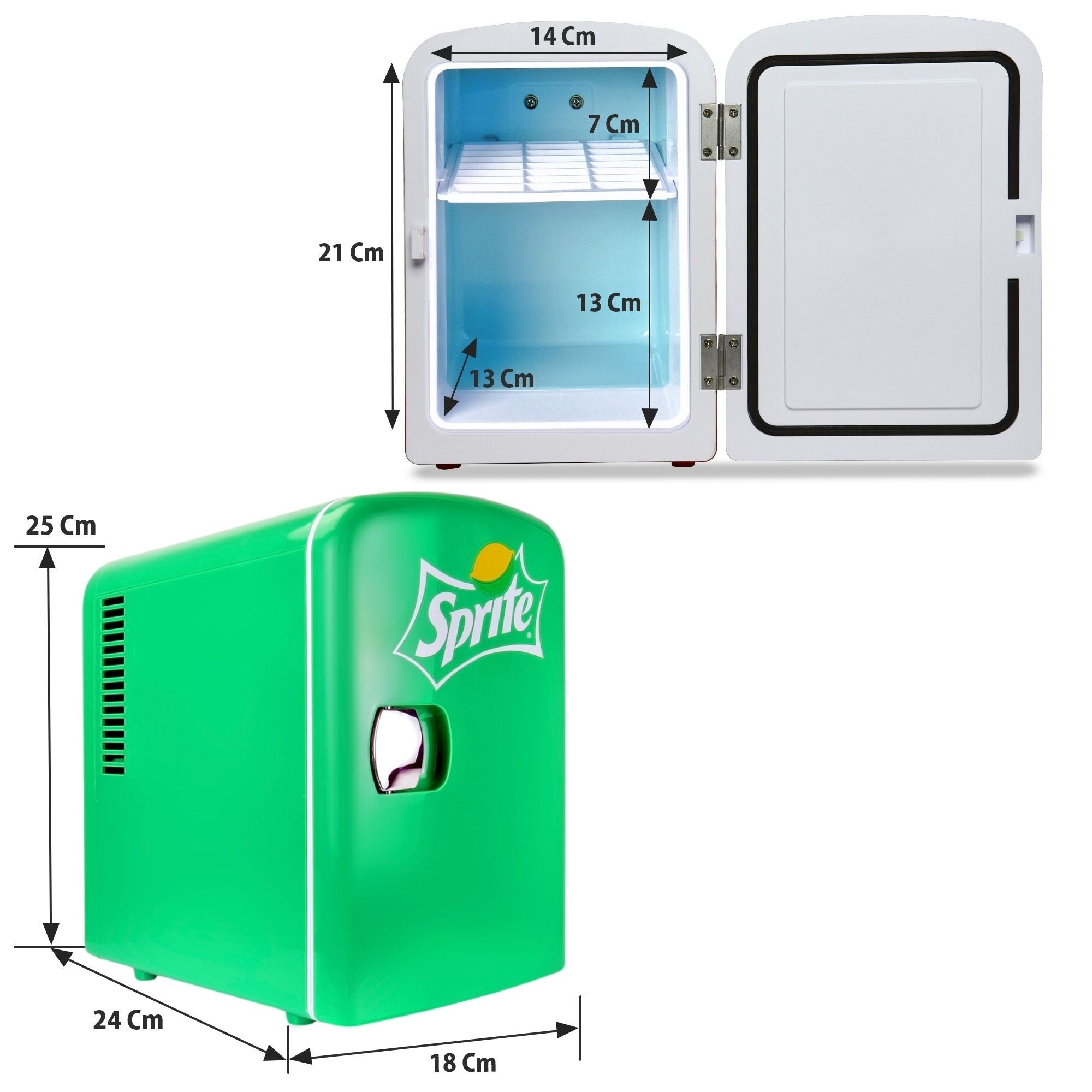 Sprite 4L Mini Fridge 6 Can Tabletop Cooler & Warmer for Bedroom, Desk or Car (12V, Green)