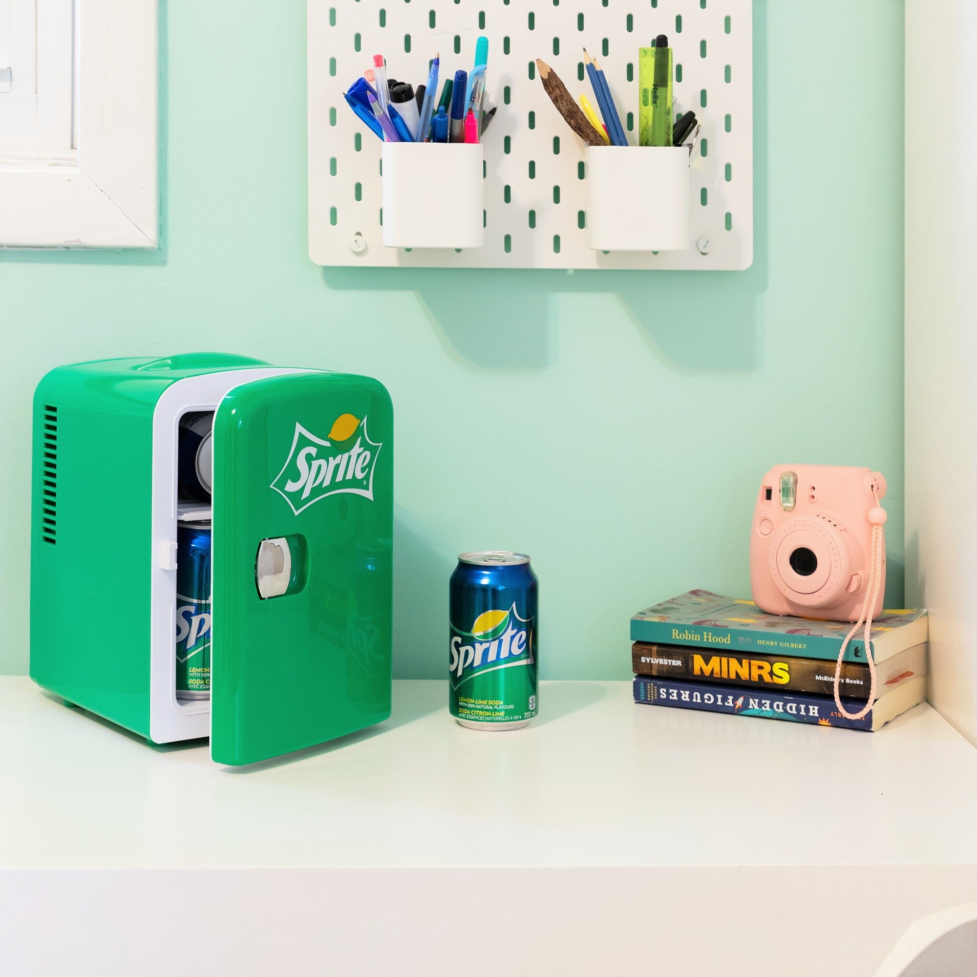 Sprite 4L Mini Fridge 6 Can Tabletop Cooler & Warmer for Bedroom, Desk or Car (12V, Green)
