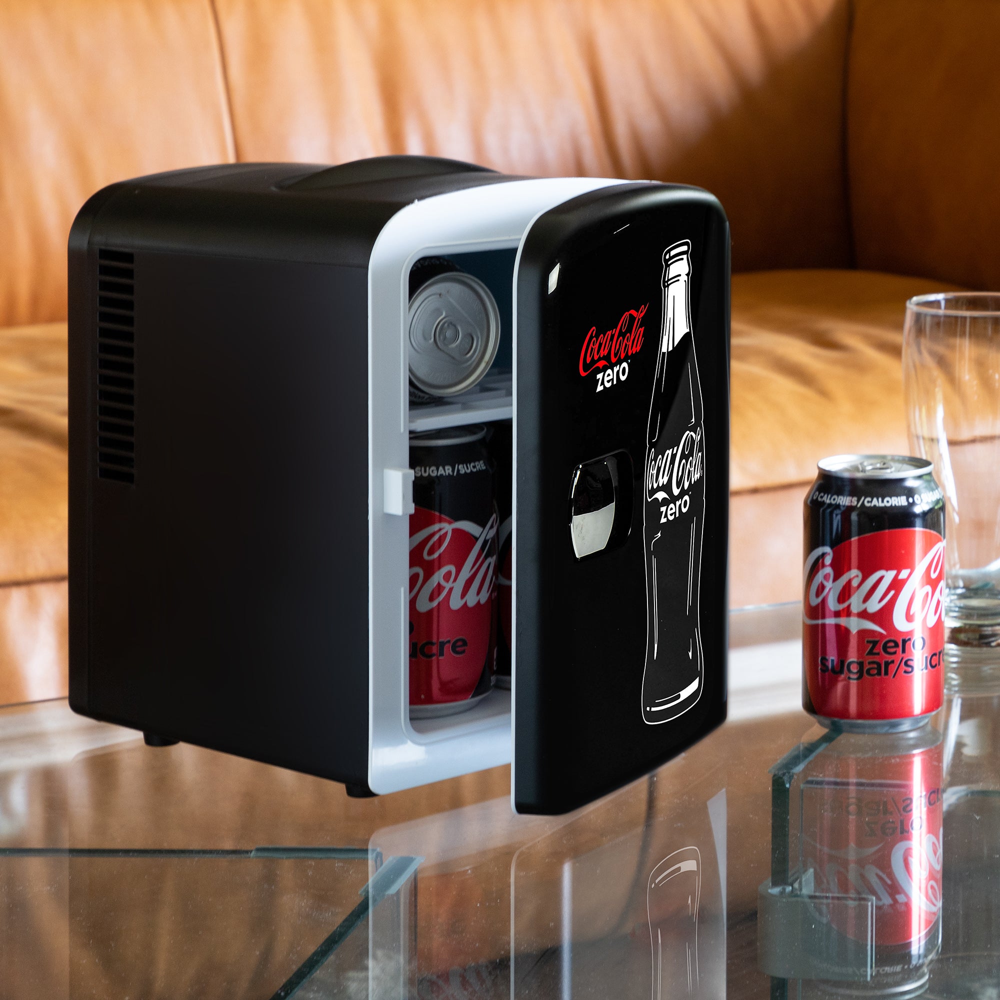 Coca Cola 4L Mini Fridge For Bedrooms Coke Zero 6 Can Table Top Cooler & Warmer Black