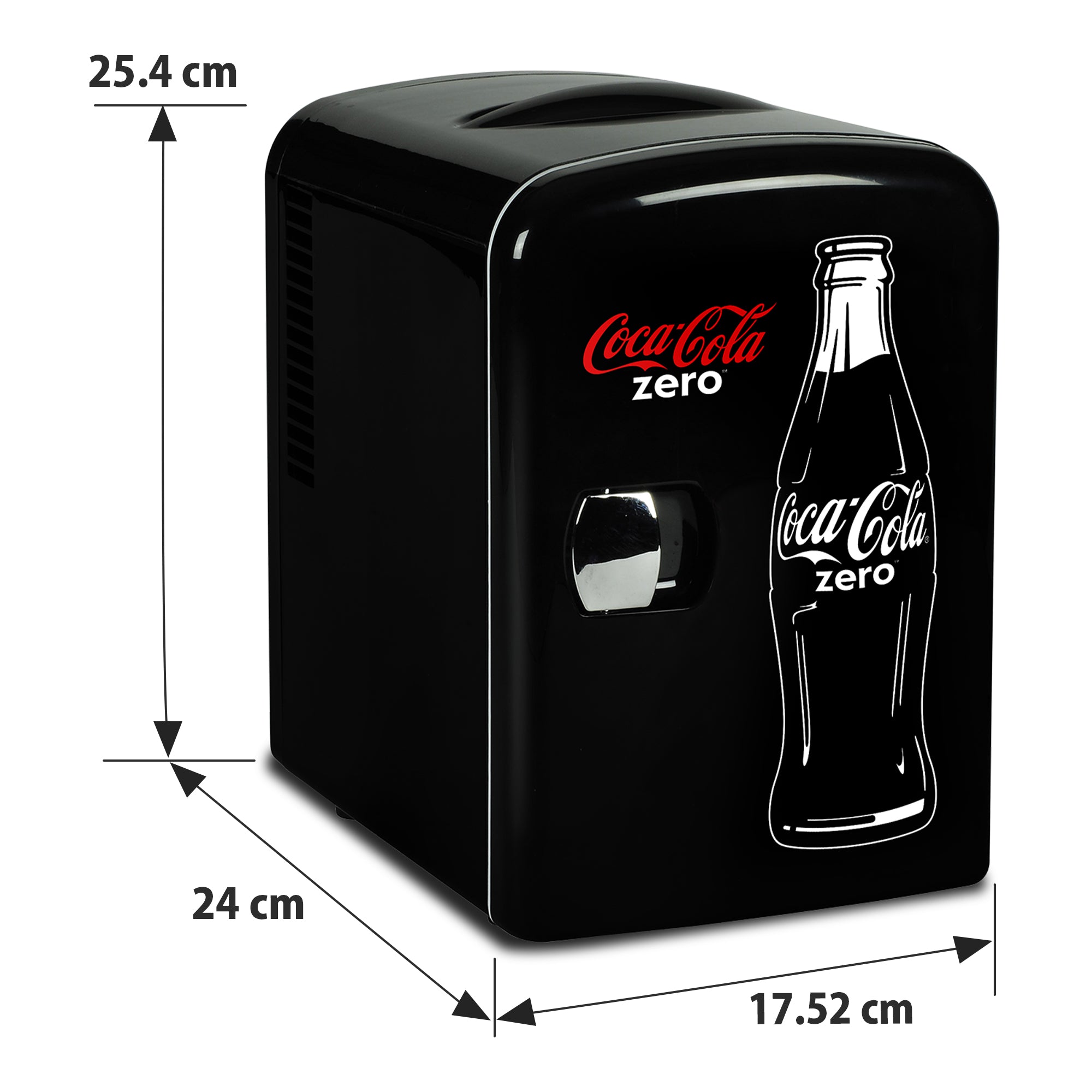 Coca Cola 4L Mini Fridge For Bedrooms Coke Zero 6 Can Table Top Cooler & Warmer Black