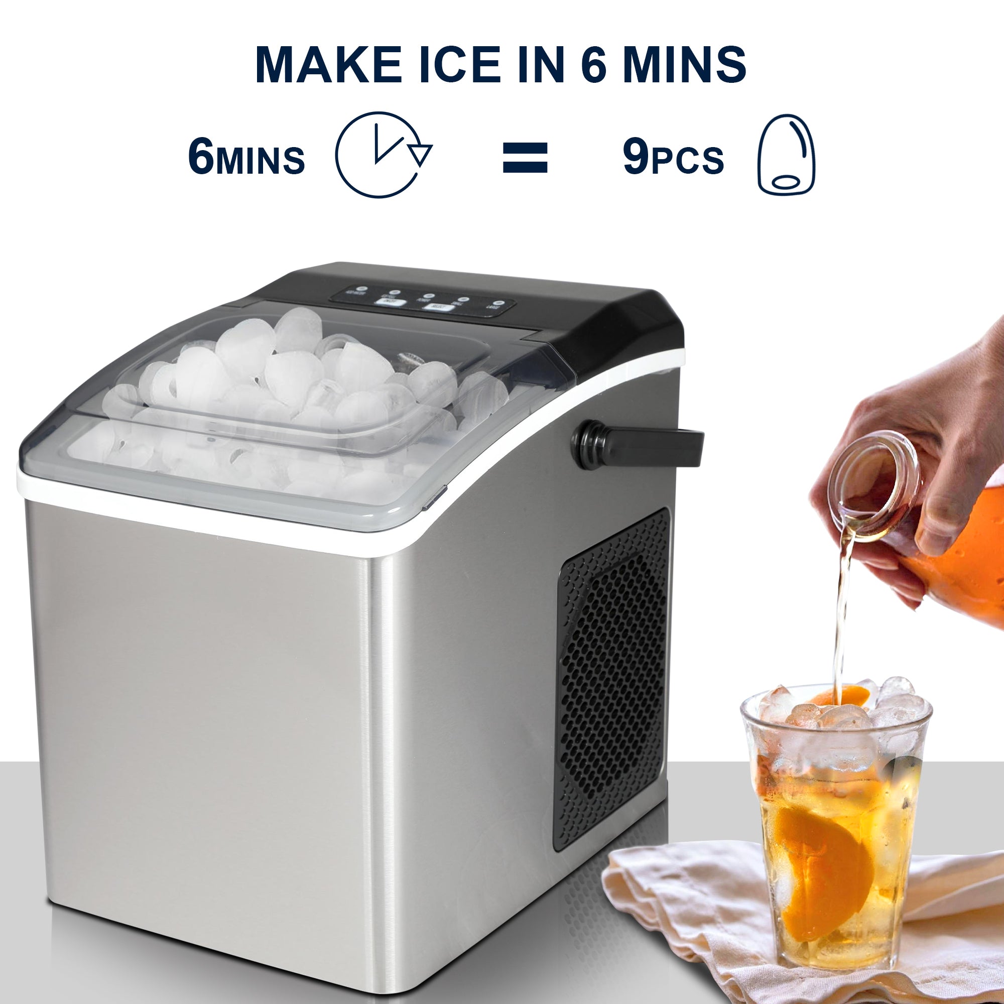 Ice Maker Machine Countertop Ice Machine, Self-Cleaning Ice Maker, 9 Cubes Ready in 6 Mins, 26lbs in 24Hrs Portable Ice Cube Maker Machine for Home