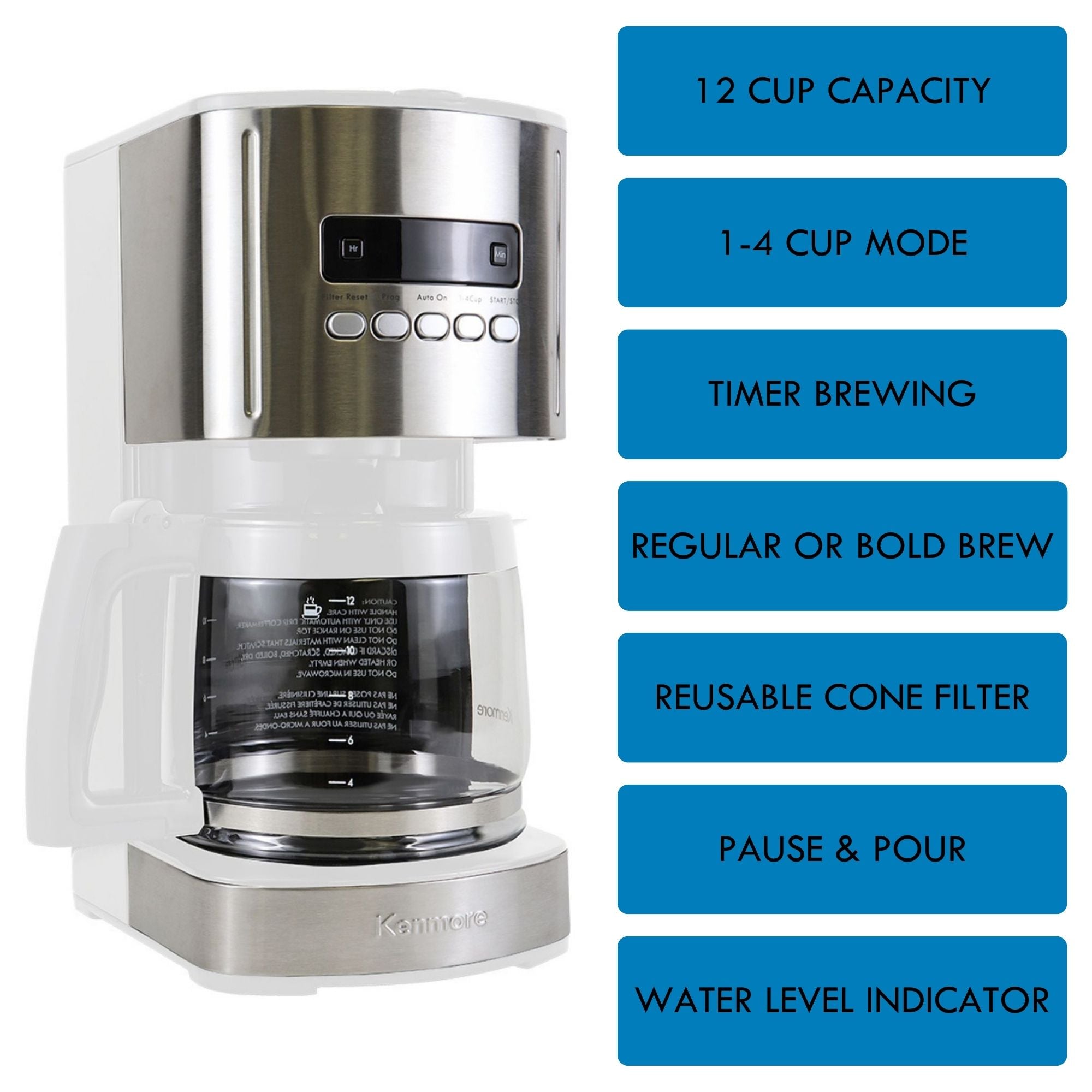 12-Cup Drip Coffee Maker Machine, 1.8L Programmable Filter Coffee Machines with Timer, Fast Brewing Technology, Reusable Filter, Glass Carafe