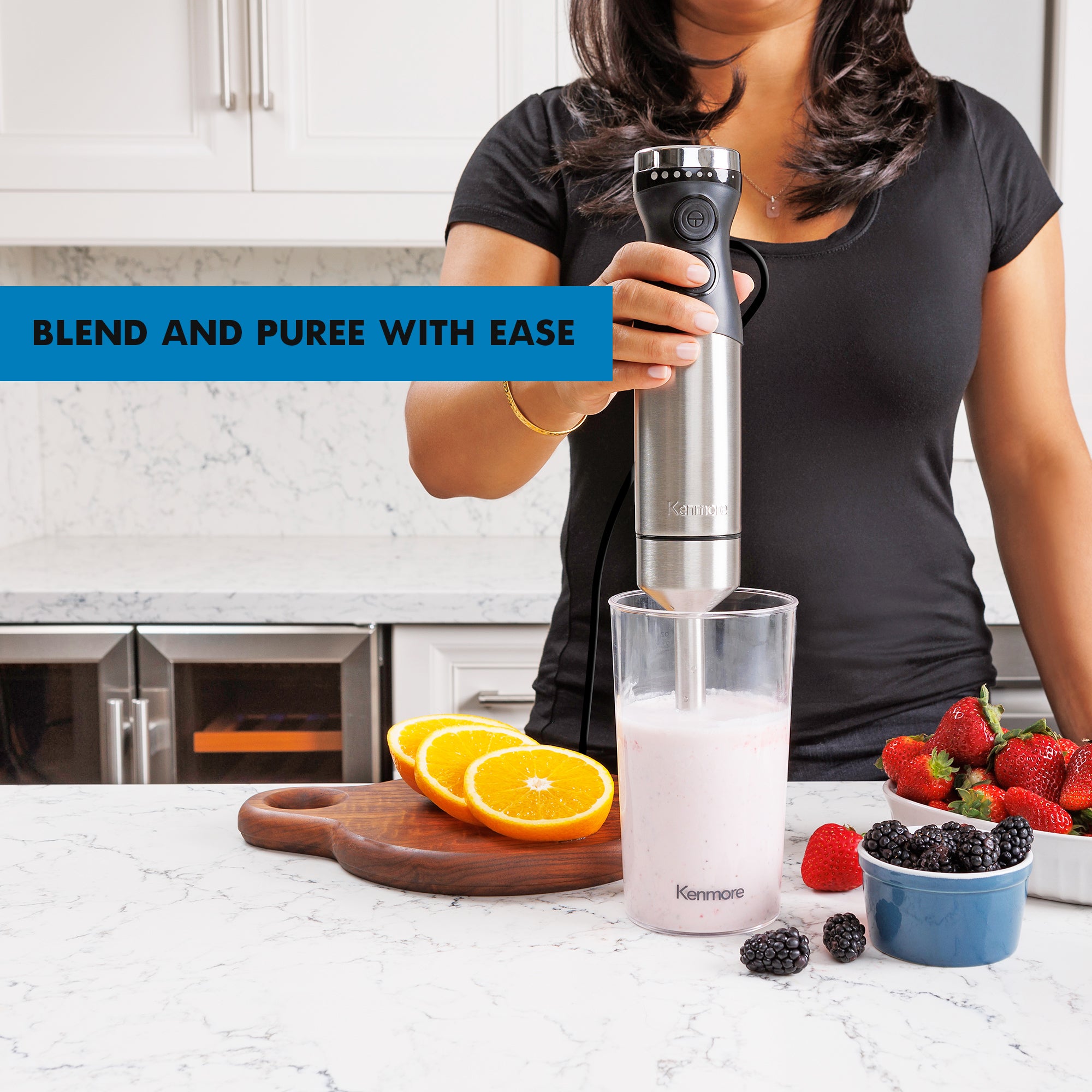 Kenmore 4-in-1 Hand Blender with Chopper Whisk Variable Speed Immersion Blender