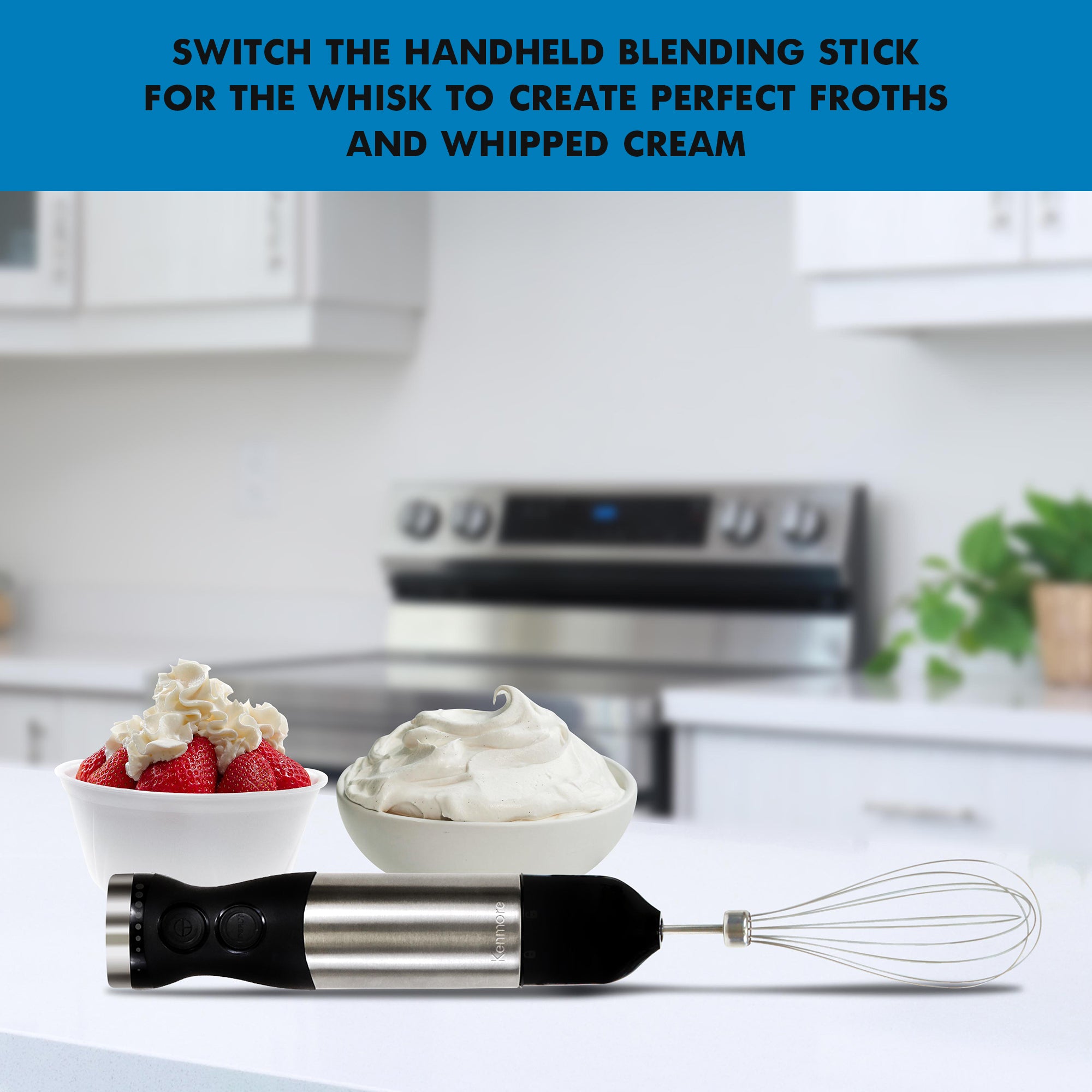 Kenmore 4-in-1 Hand Blender with Chopper Whisk Variable Speed Immersion Blender