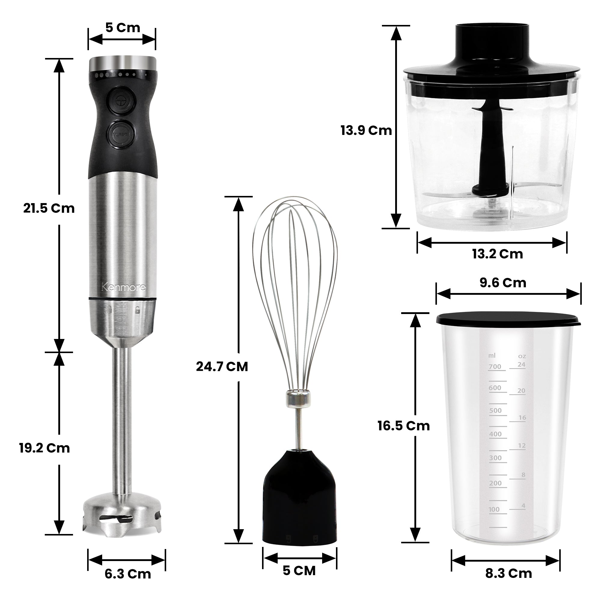 Kenmore 4-in-1 Hand Blender with Chopper Whisk Variable Speed Immersion Blender