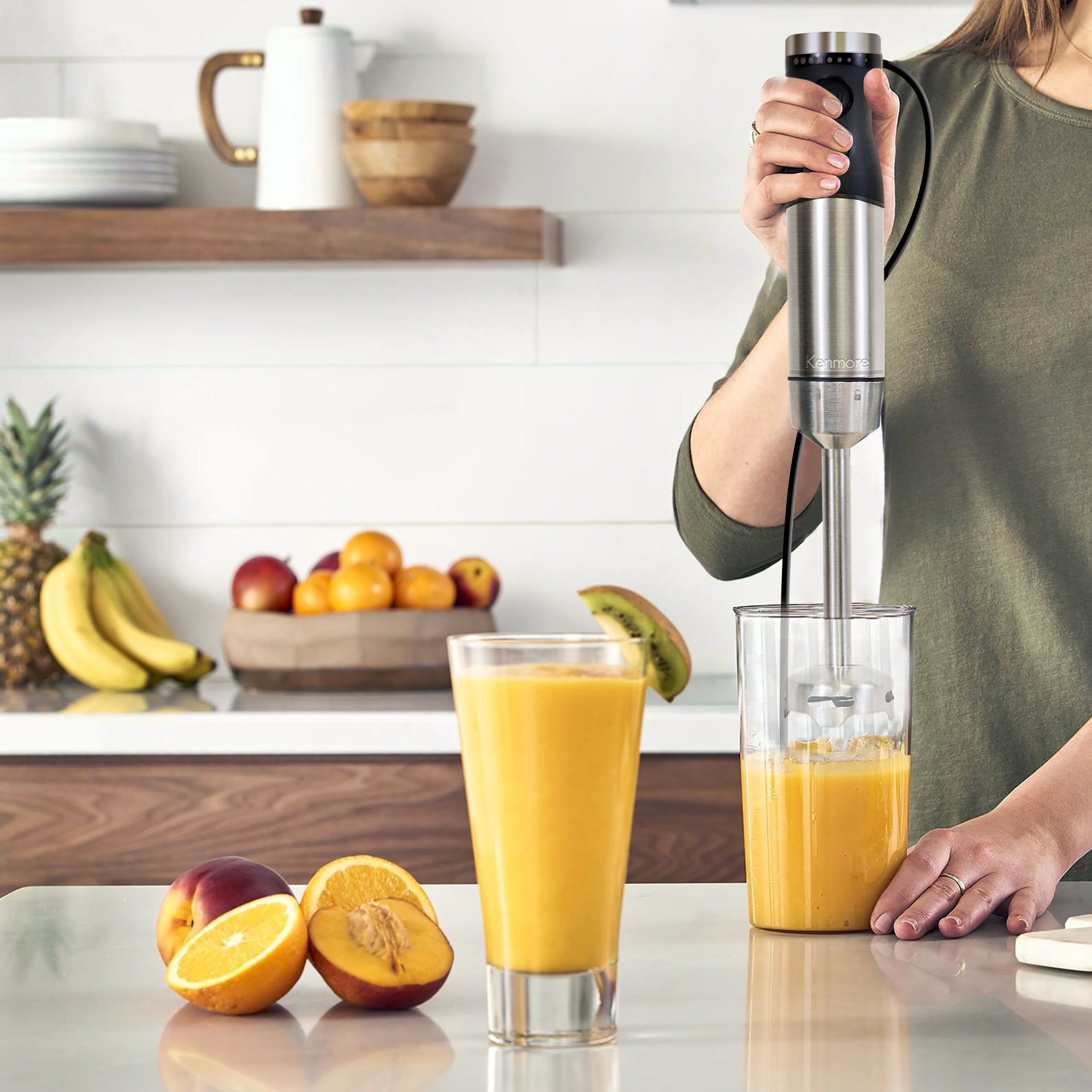 Kenmore 4-in-1 Hand Blender with Chopper Whisk Variable Speed Immersion Blender