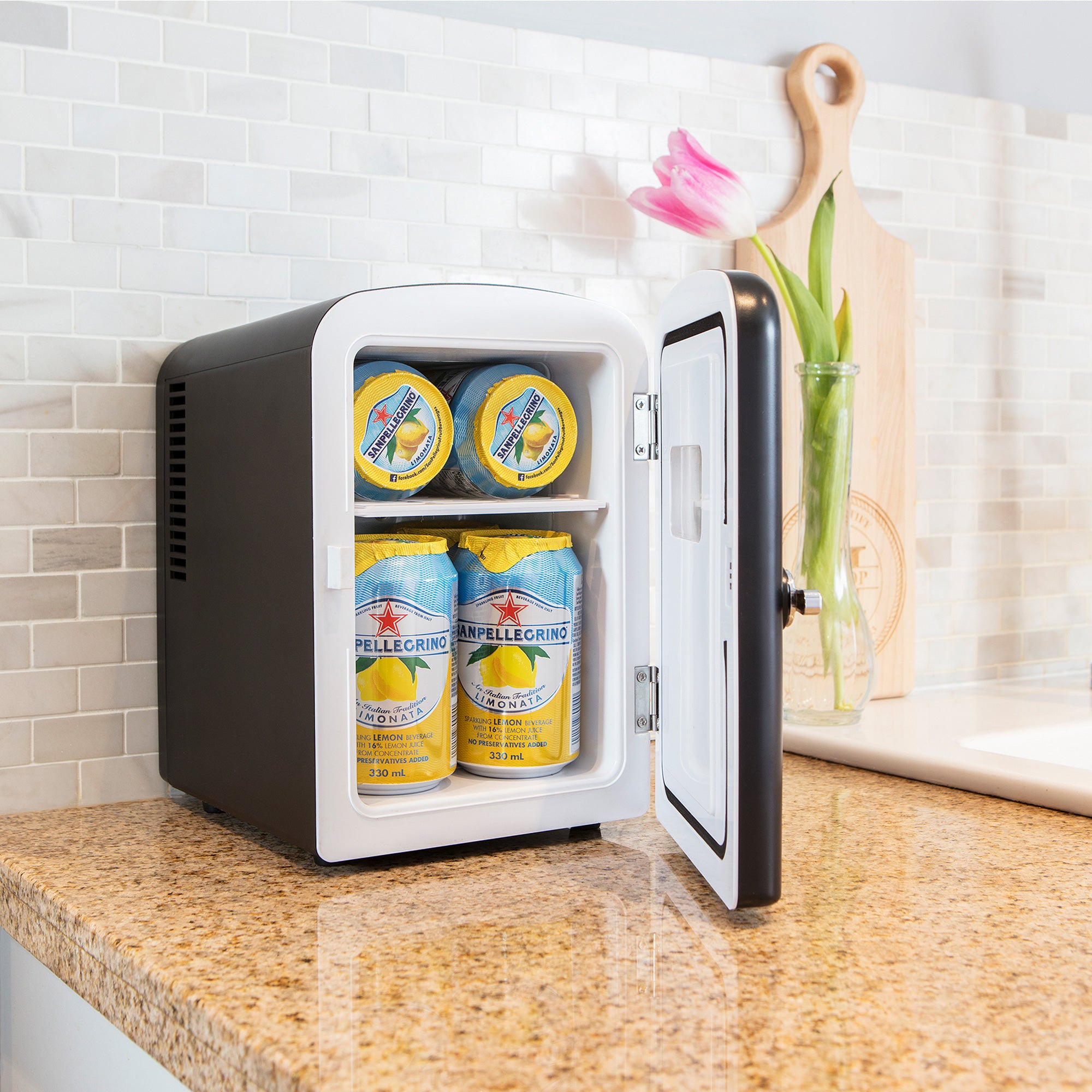 Koolatron 4L Mini Fridge For Bedrooms 6 Can Table Top 12V Portable Cooler Skincare Black