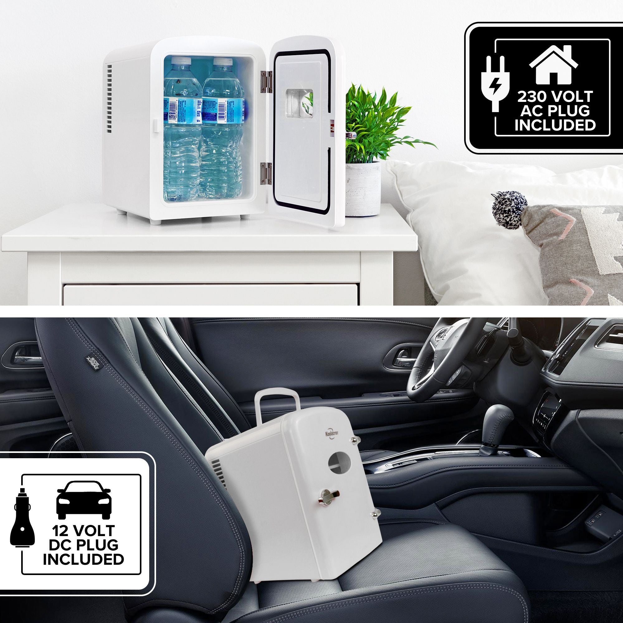 Koolatron 4L Mini Fridge For Bedrooms 6 Can Table Top 12V Portable Cooler Skincare White