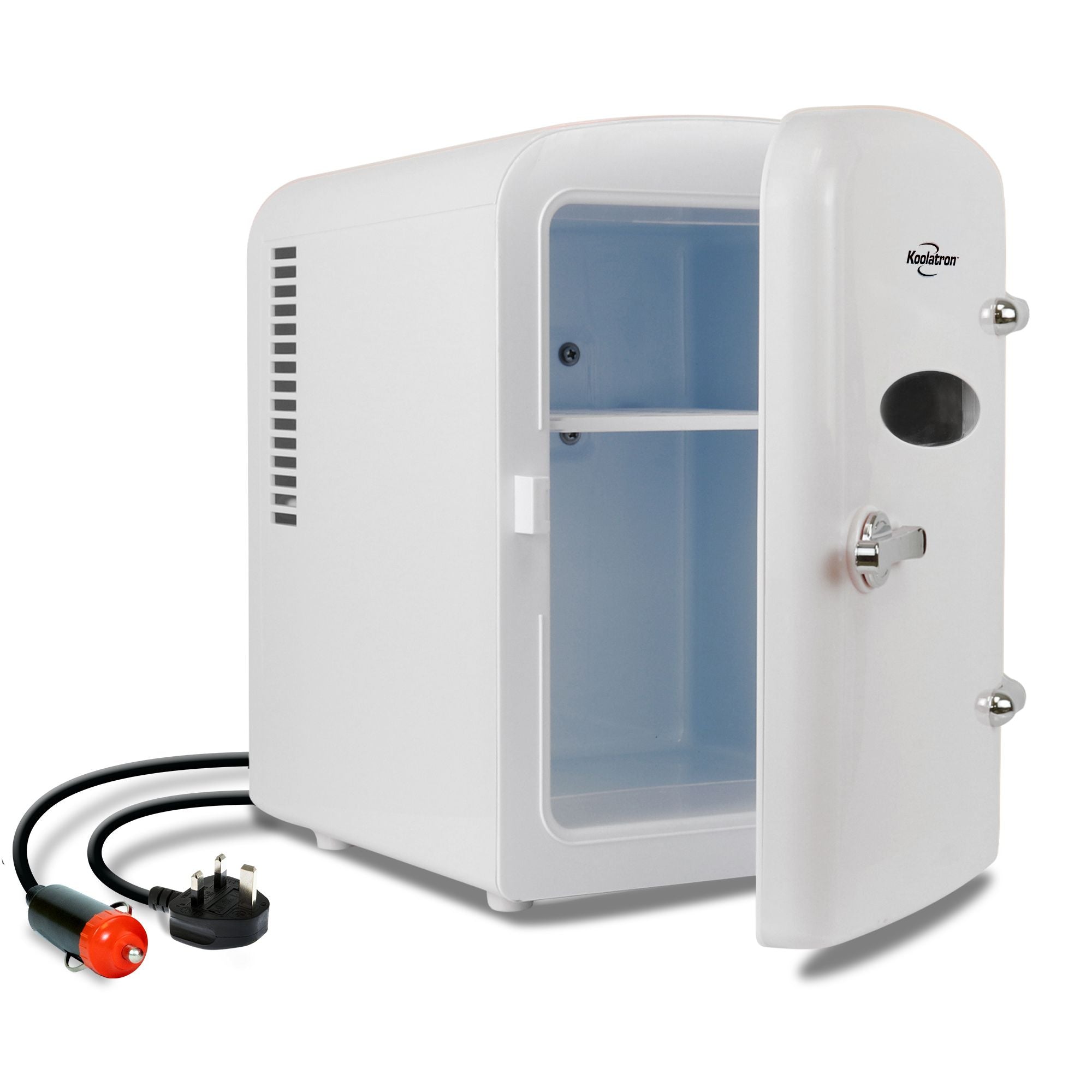 Koolatron 4L Mini Fridge For Bedrooms 6 Can Table Top 12V Portable Cooler Skincare White