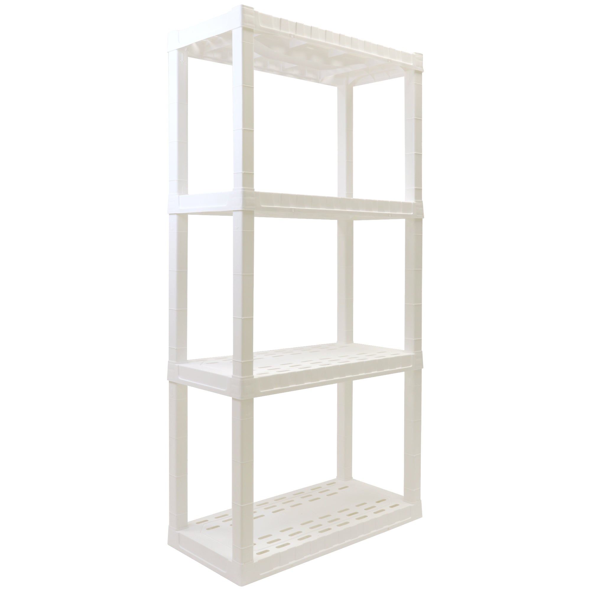 Oskar 4-Tier Storage Shelf, Holds 180 kg, H 145 X W 76 X D 36 CM, Multipurpose Organizer for Cellar, Basement, Utility Shed, Workshop, Tool-Free Assembly, Made With Recycled Materials, White