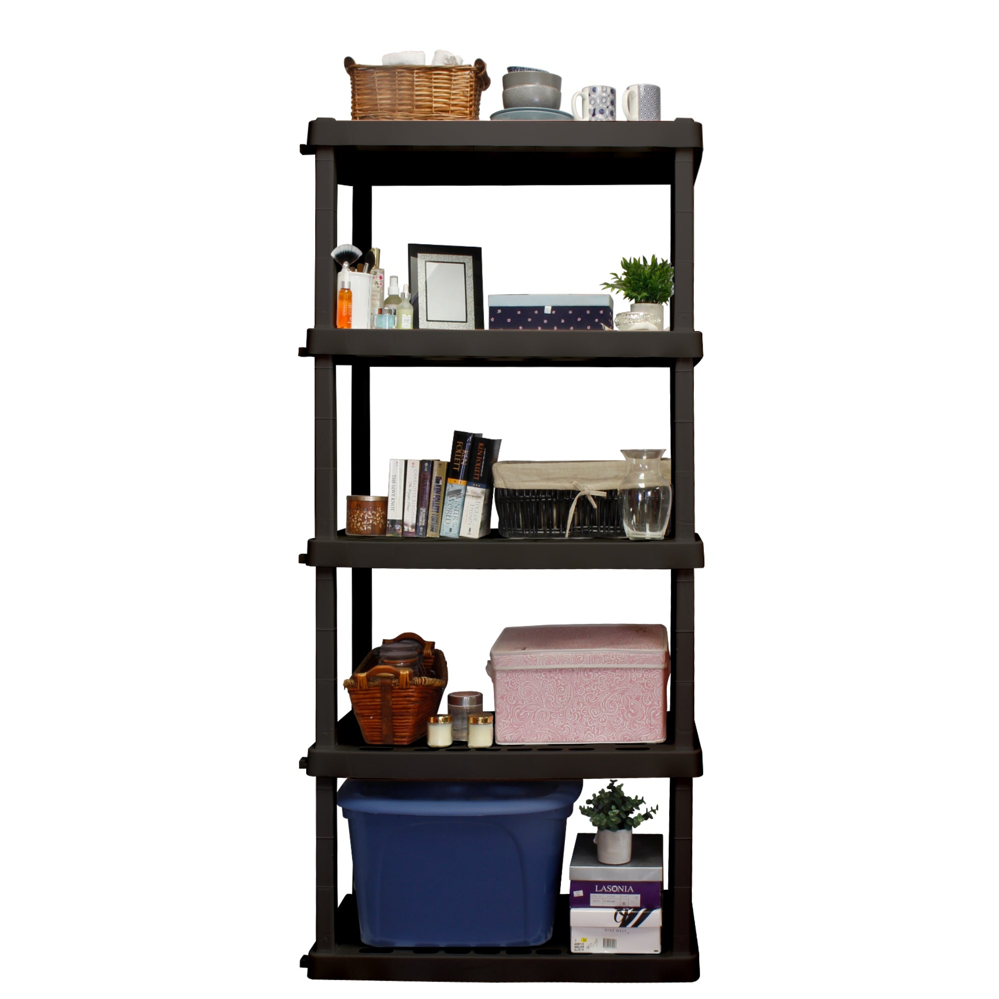 Oskar Large Interlocking Shelving Unit, 5-Tier, Tool-Free Assembly, Heavy Duty Storage Shelf D46 X W92 X H188 CM Multipurpose Home Organization System For Garage, Cellar, Workshop, Utility Shed, Black
