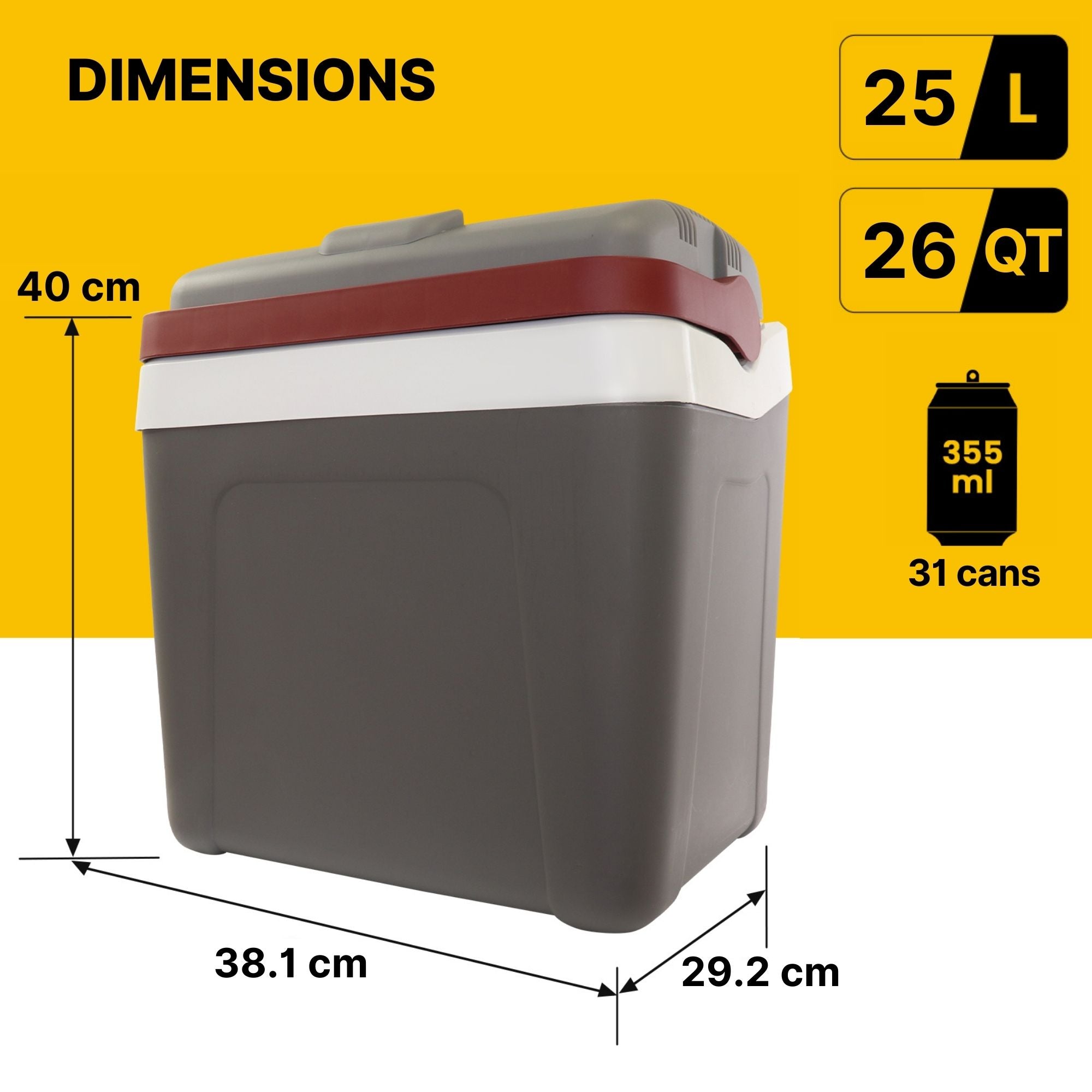 Electric Cool Box 24L Cooler Box 31 Can Portable 12v Camping Car Fridge Refrigerator For Campervan Perfect for Road Trips Picnics Cooler Cool Bag