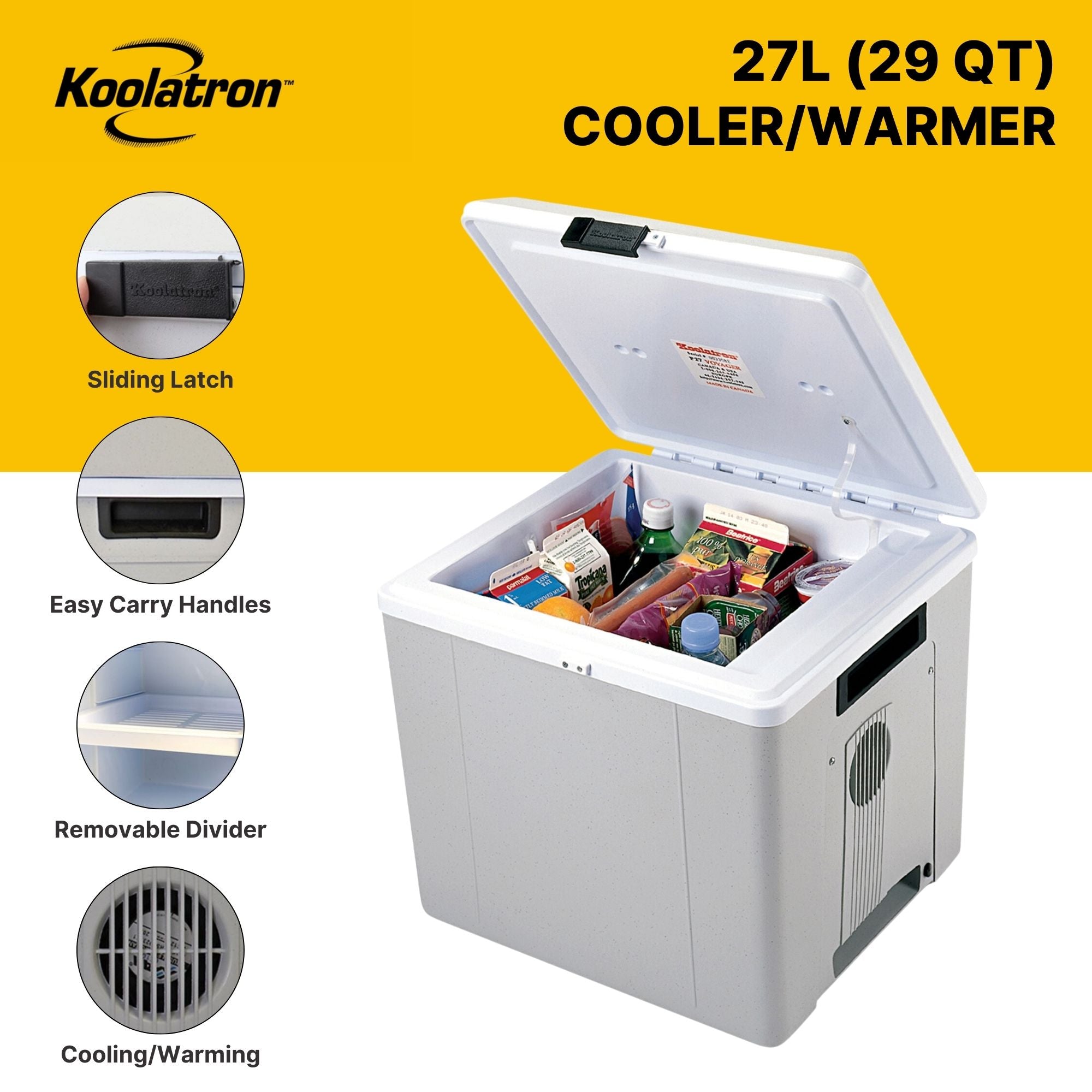 Electric Cool Box 27.5L Cooler Box 48 Can Portable 12v Camping Car Fridge Refrigerator For Campervan Perfect for Road Trips Cooler/Warmer