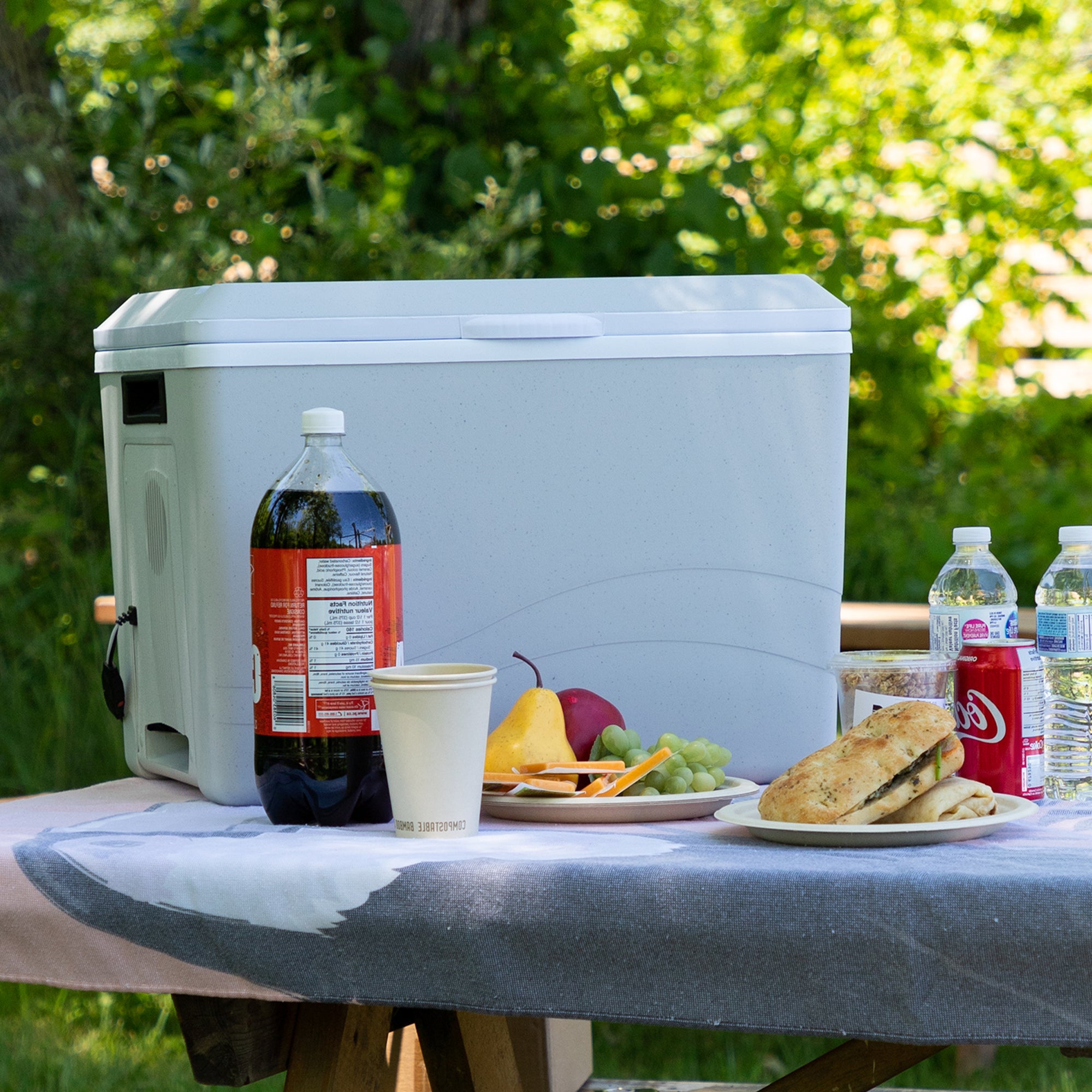 Iceless 12V Electric Cool Box, 34L Portable Cooler/Warmer Car Refrigerator Fridge, DC Power Cord, Grey/White, Travel, Camping, Trucking