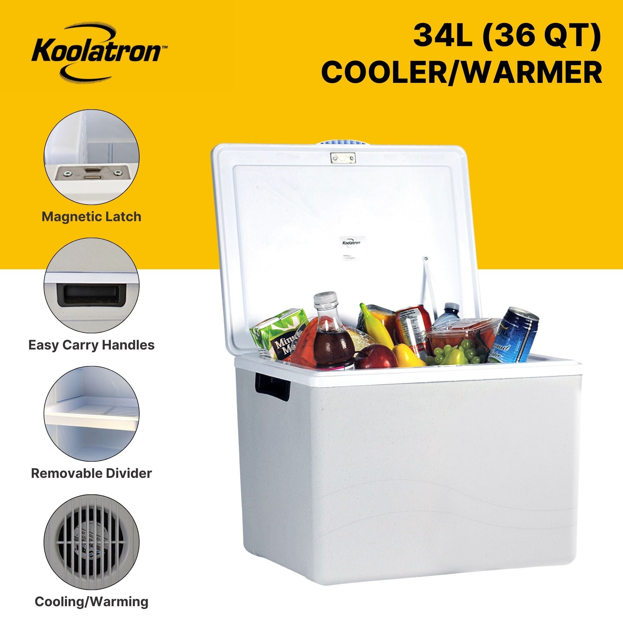 Iceless 12V Electric Cool Box, 34L Portable Cooler/Warmer Car Refrigerator Fridge, DC Power Cord, Grey/White, Travel, Camping, Trucking