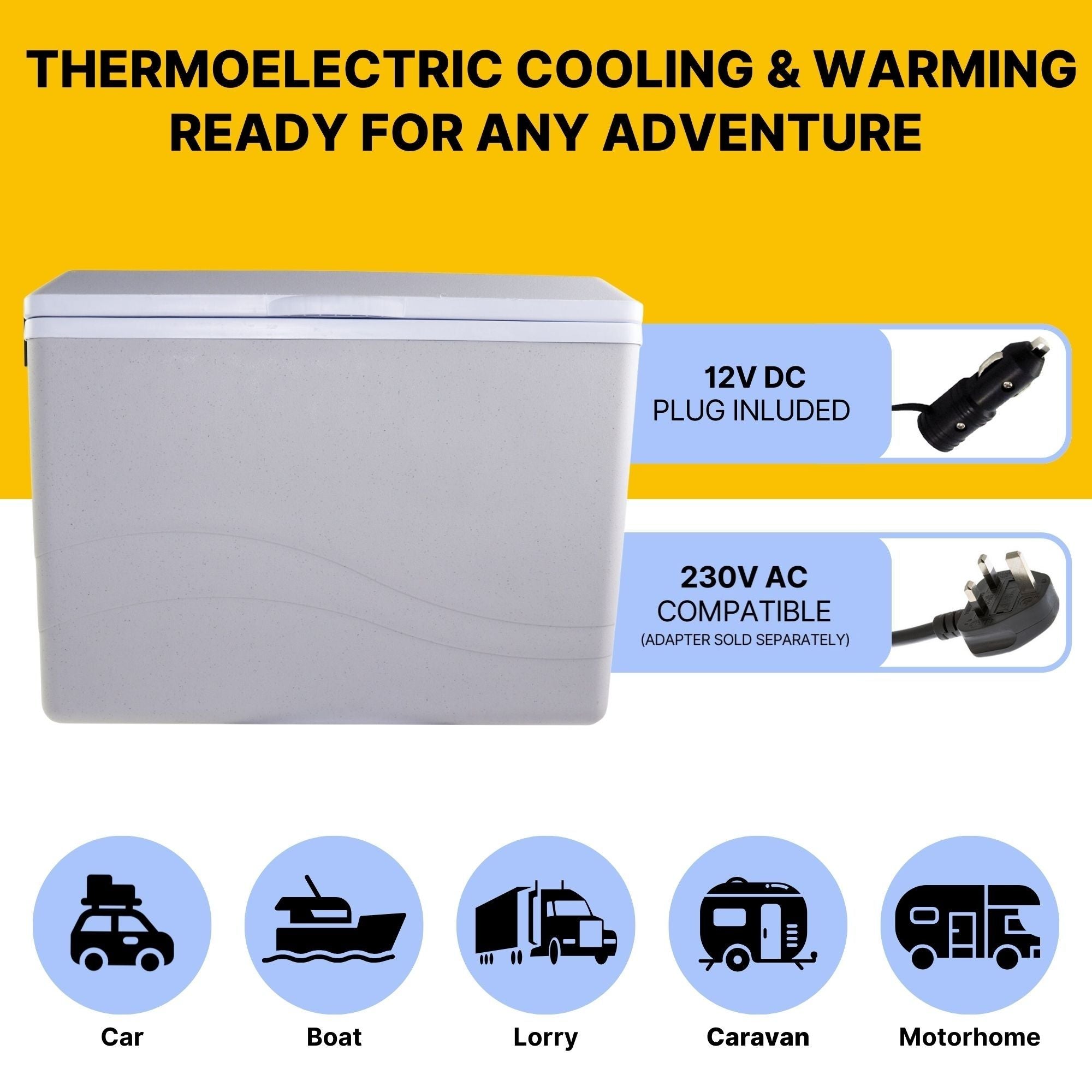 Iceless 12V Electric Cool Box, 34L Portable Cooler/Warmer Car Refrigerator Fridge, DC Power Cord, Grey/White, Travel, Camping, Trucking