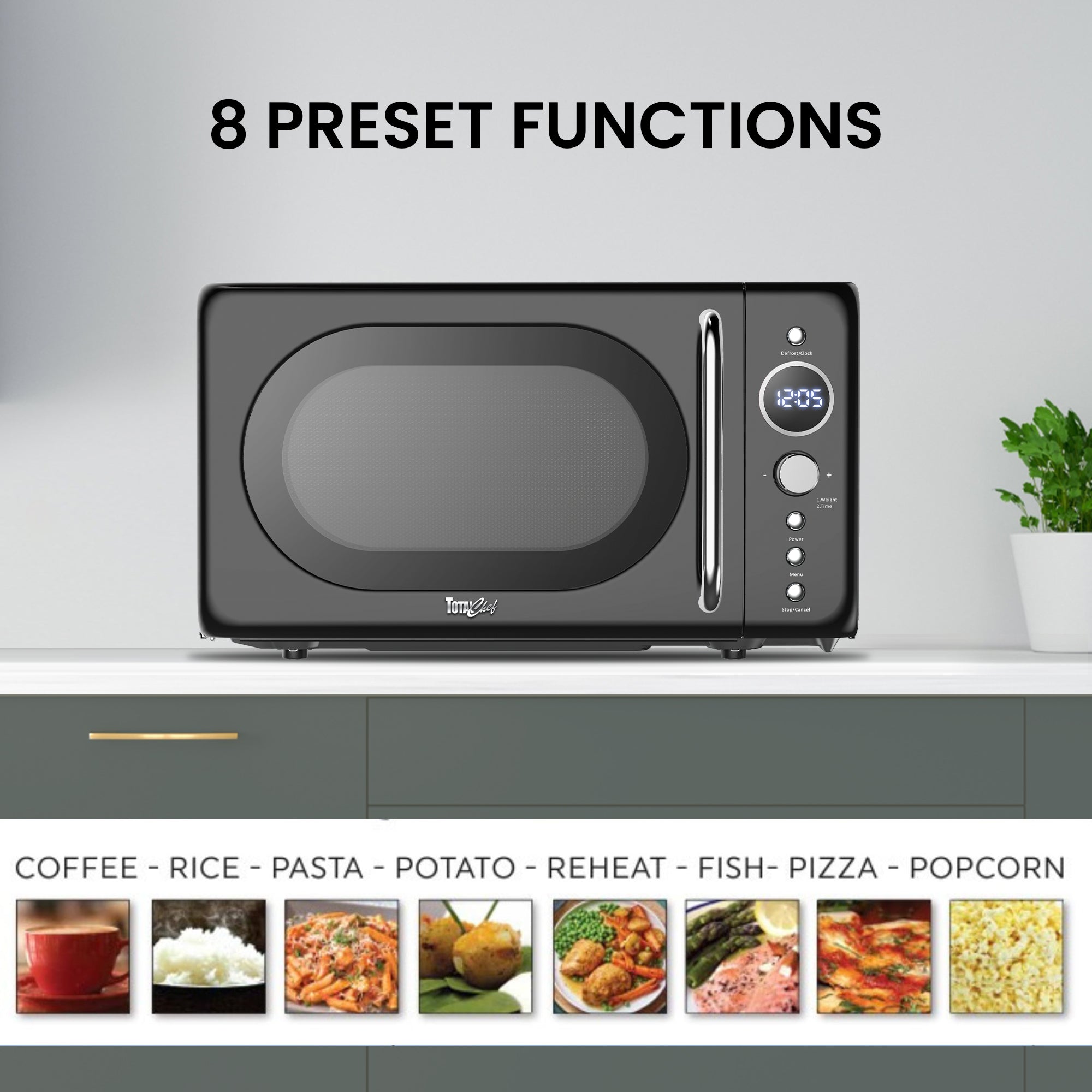 Retro Microwave Oven, 20L/0.7 Cu Ft 700W, 8 Pre-set Modes, Quick Start & Defrost By Wgt/Time, 5 Cooking Power Levels, Digital LED Display, Compact Countertop Black Microwave Ovens, Black