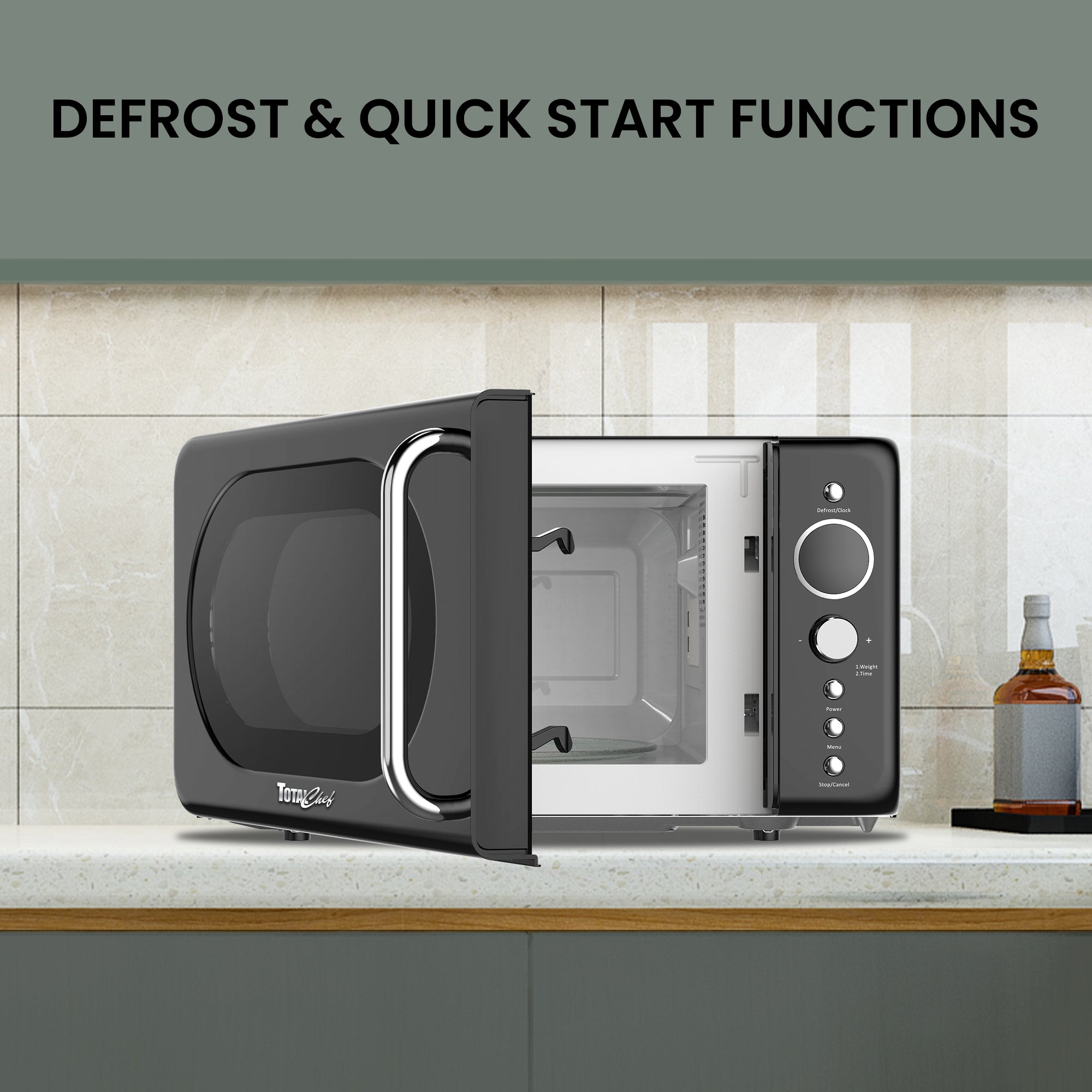 Retro Microwave Oven, 20L/0.7 Cu Ft 700W, 8 Pre-set Modes, Quick Start & Defrost By Wgt/Time, 5 Cooking Power Levels, Digital LED Display, Compact Countertop Black Microwave Ovens, Black