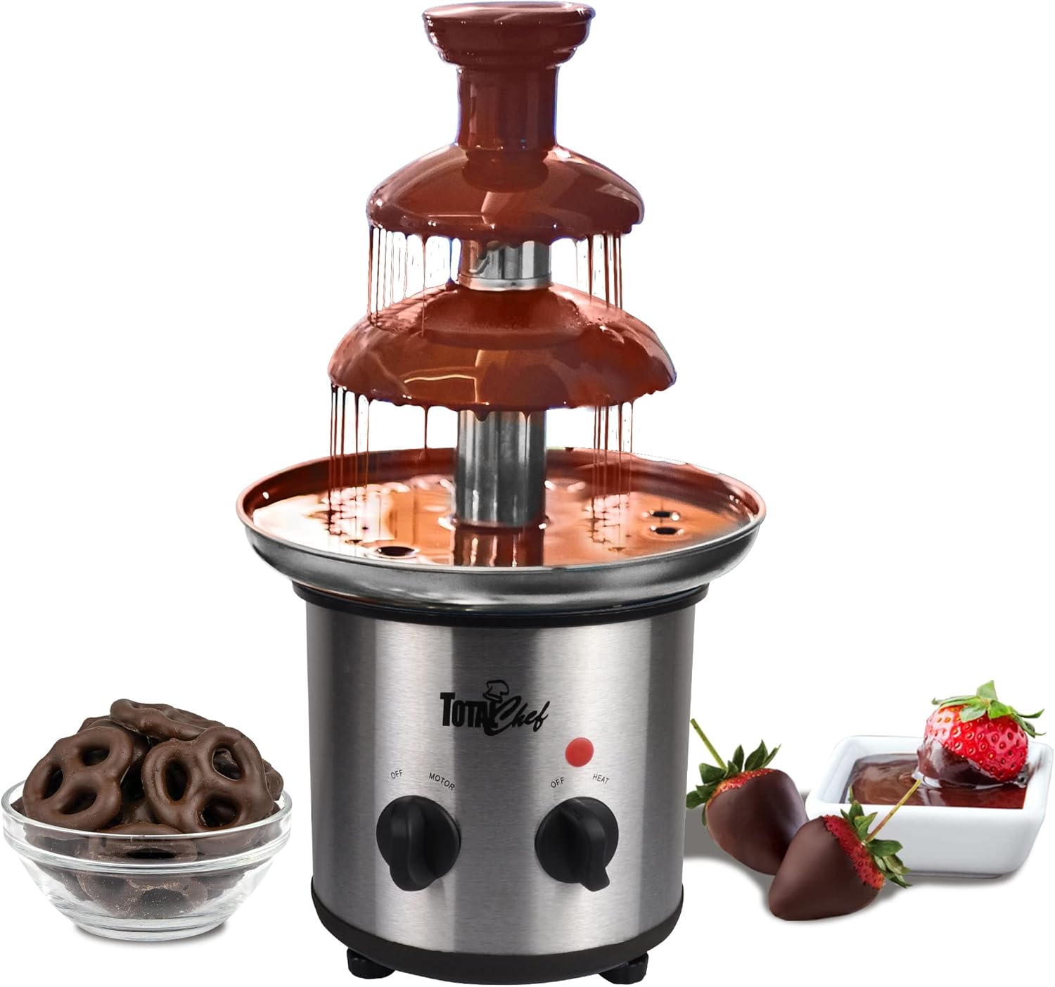 Total Chef 3 Tier Chocolate Fountain, Huge 1.5 lbs (680 g) Capacity, Adjustable Temperature Electric Chocolate Fondue Machine, Easy to Assemble, Ideal for Birthday Party, Buffet, Family Gathering