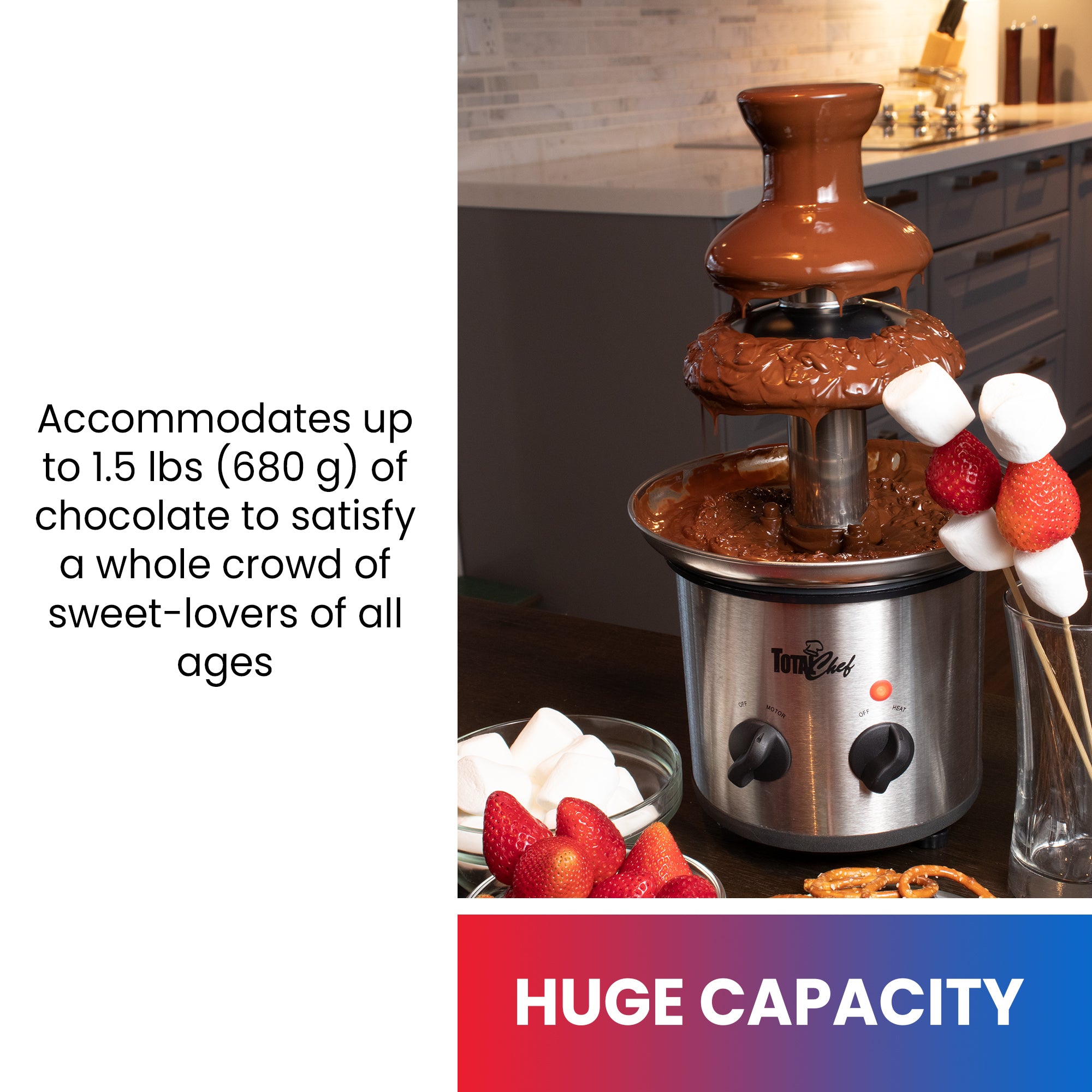 Total Chef 3 Tier Chocolate Fountain, Huge 1.5 lbs (680 g) Capacity, Adjustable Temperature Electric Chocolate Fondue Machine, Easy to Assemble, Ideal for Birthday Party, Buffet, Family Gathering