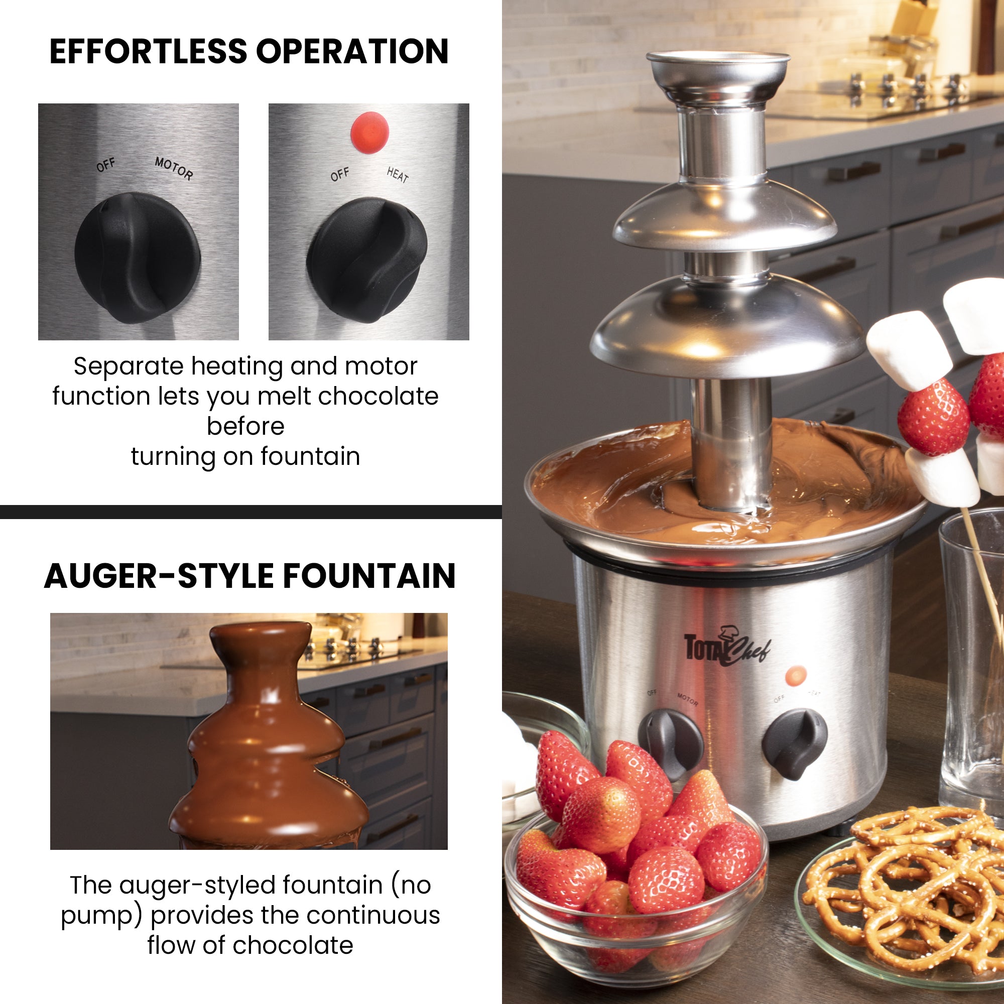 Total Chef 3 Tier Chocolate Fountain, Huge 1.5 lbs (680 g) Capacity, Adjustable Temperature Electric Chocolate Fondue Machine, Easy to Assemble, Ideal for Birthday Party, Buffet, Family Gathering