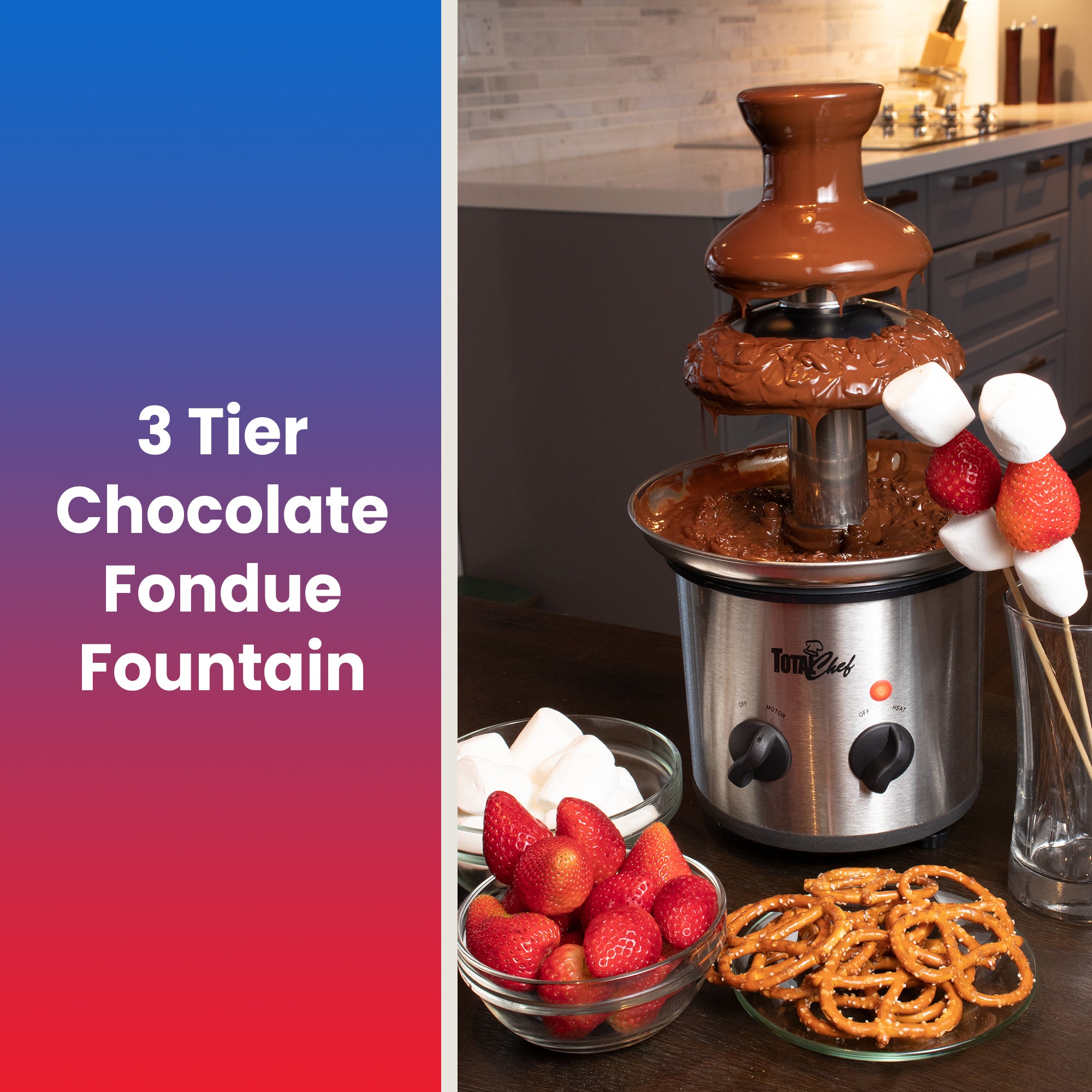 Total Chef 3 Tier Chocolate Fountain, Huge 1.5 lbs (680 g) Capacity, Adjustable Temperature Electric Chocolate Fondue Machine, Easy to Assemble, Ideal for Birthday Party, Buffet, Family Gathering