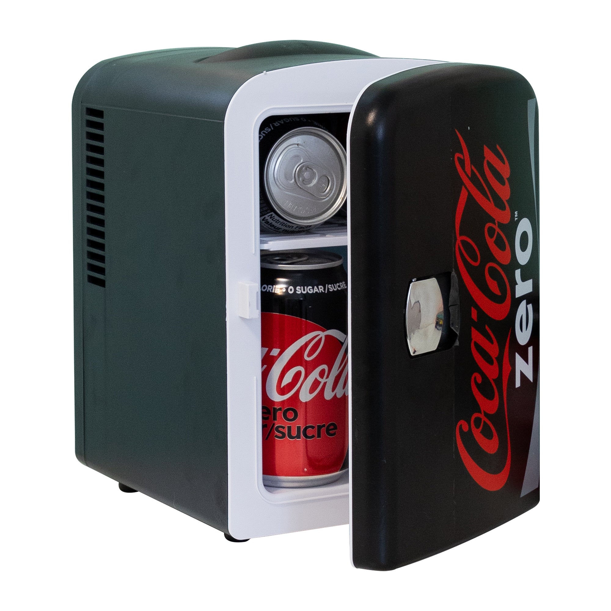 Coke Zero 4L Mini Fridge 6 Can Black Cooler & Warmer for Bedroom, Gaming Room or Office (12V)